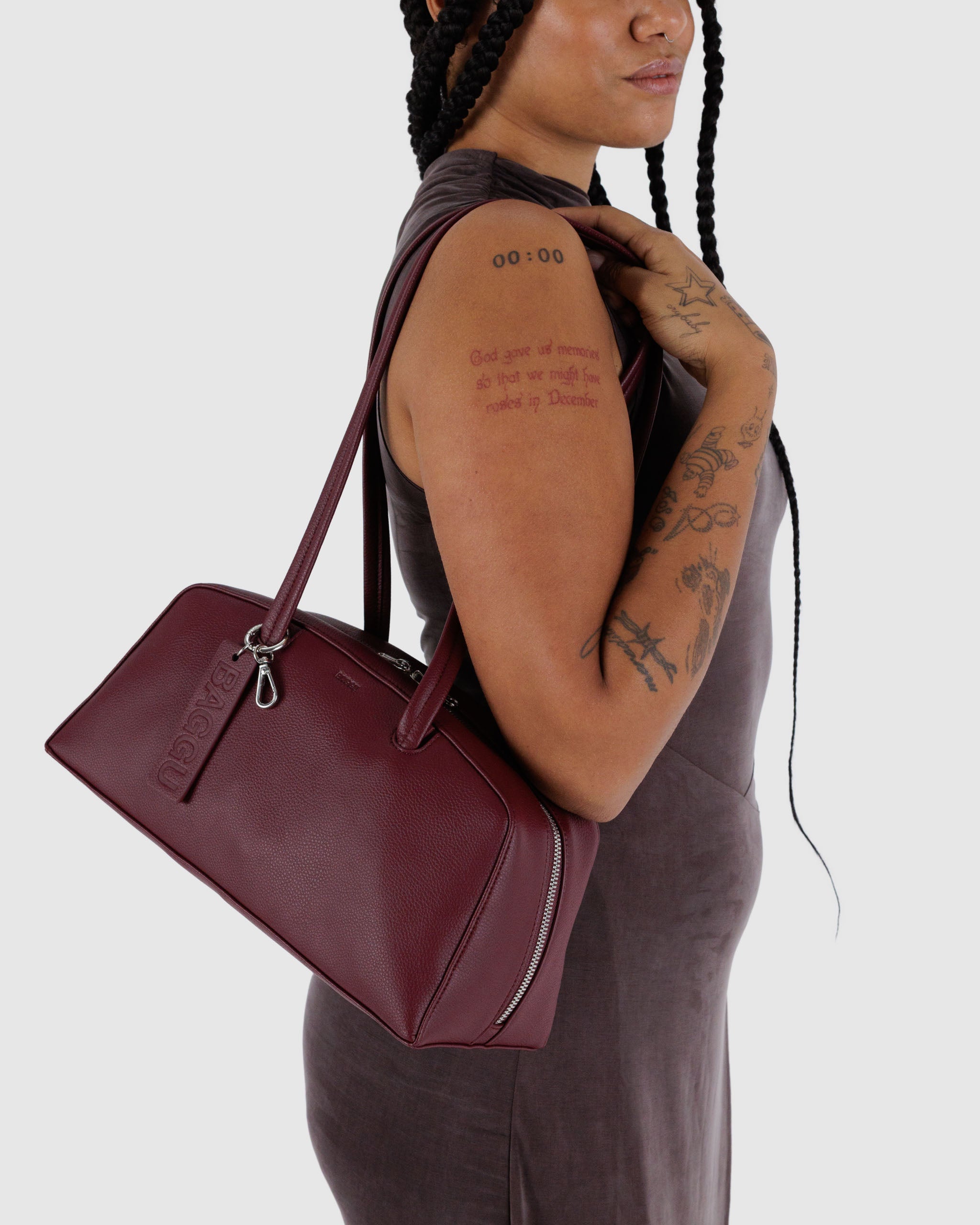 BAGGU Medium Recycled Leather Bowler Bag - Mahogany