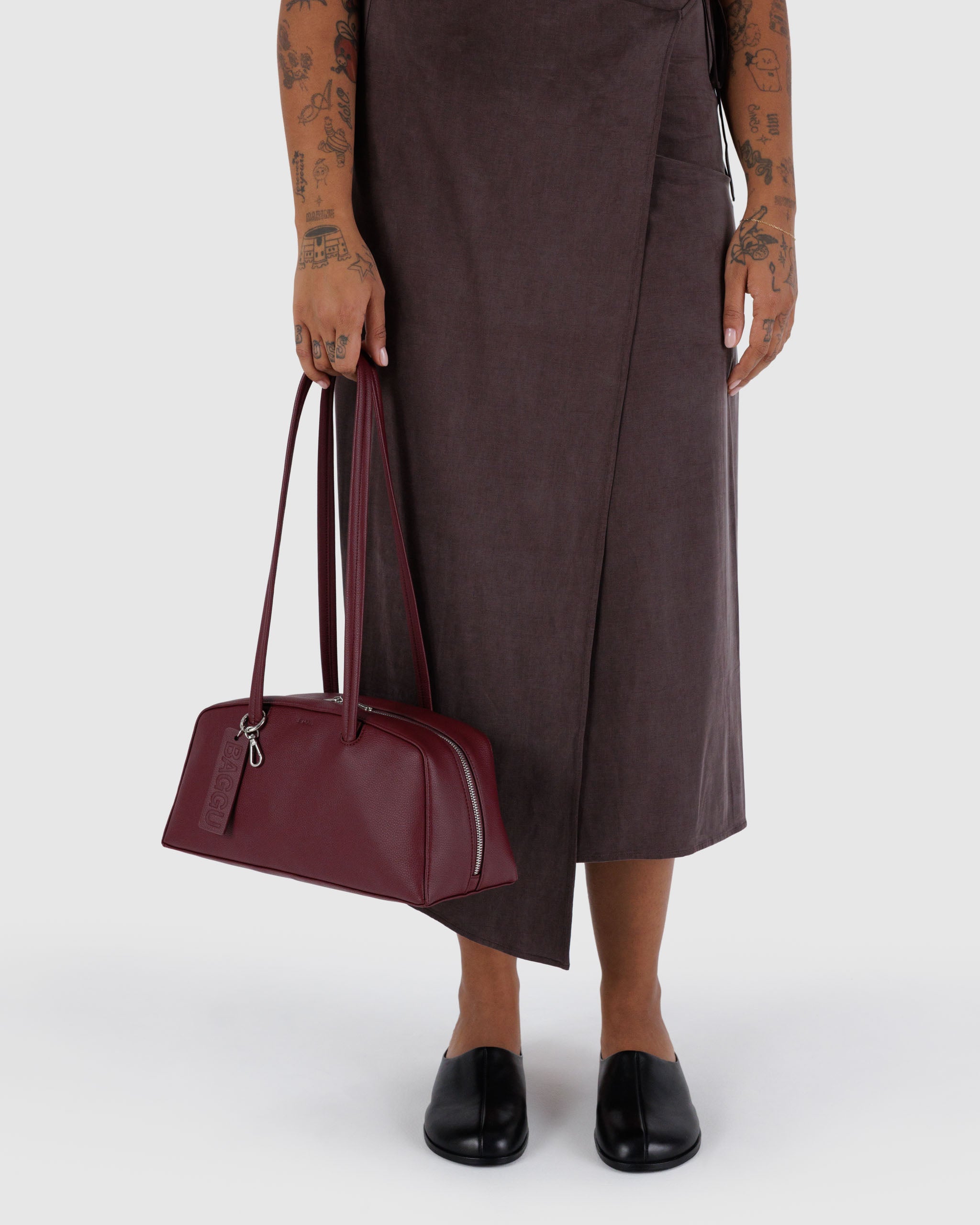 BAGGU Medium Recycled Leather Bowler Bag - Mahogany