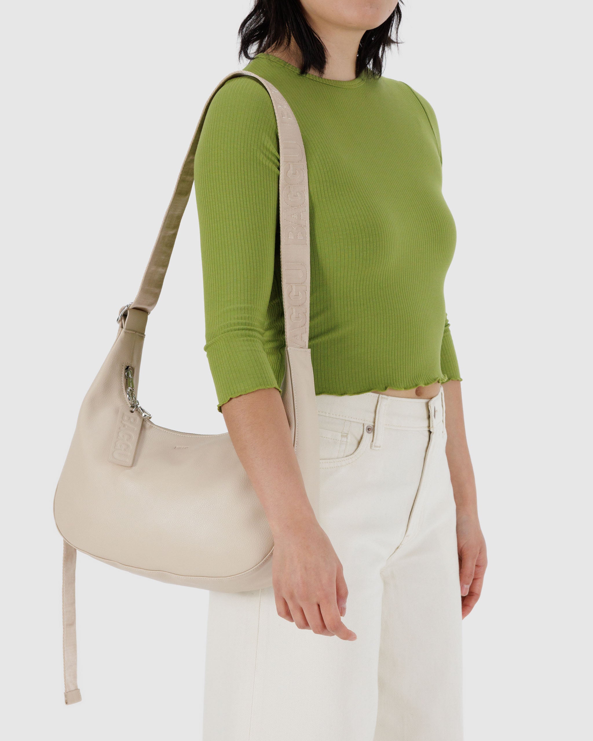 BAGGU Medium Recycled Leather Crescent Bag -Stone