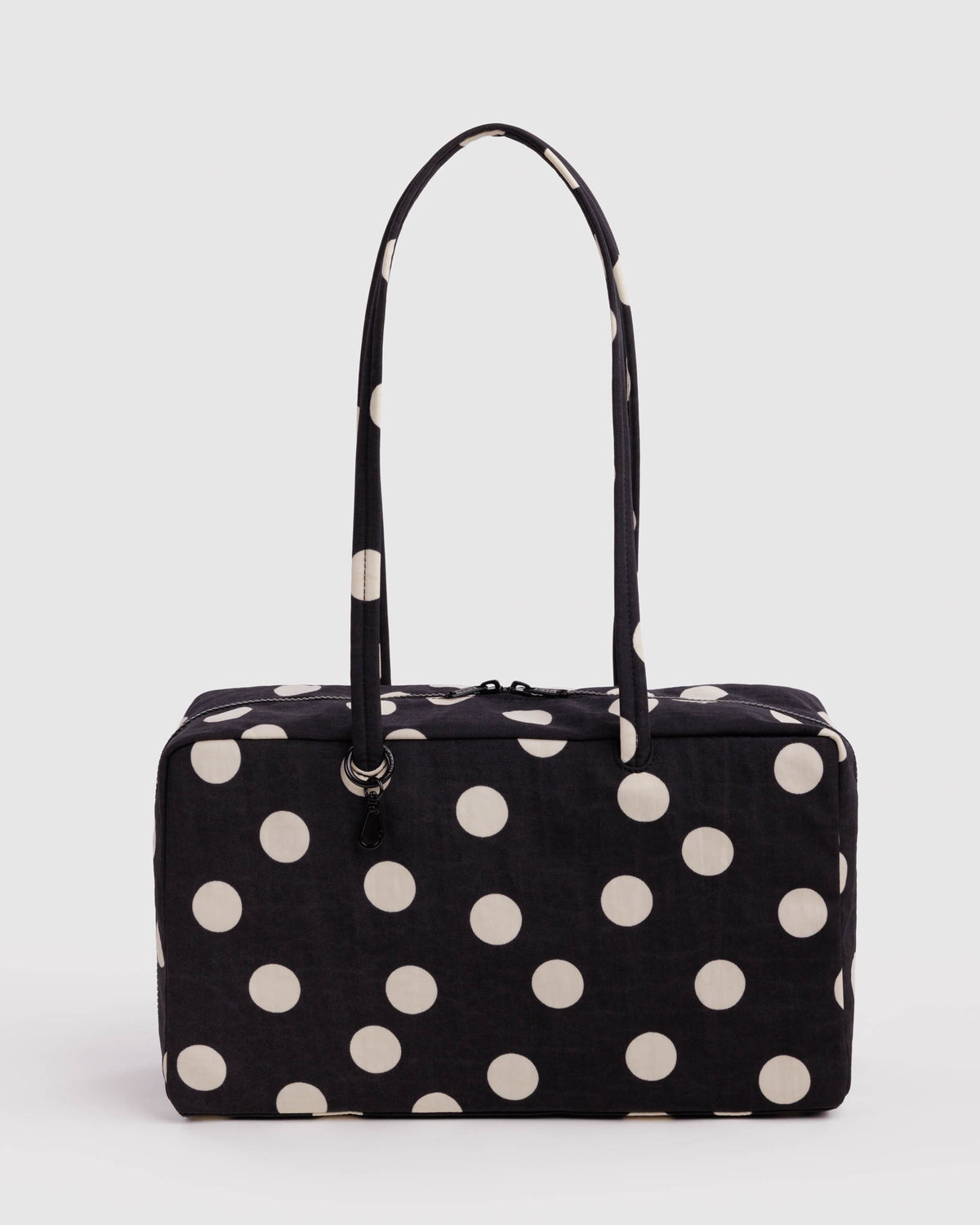 BAGGU Medium Nylon Bowler Bag - Black and Cream Polka Dot