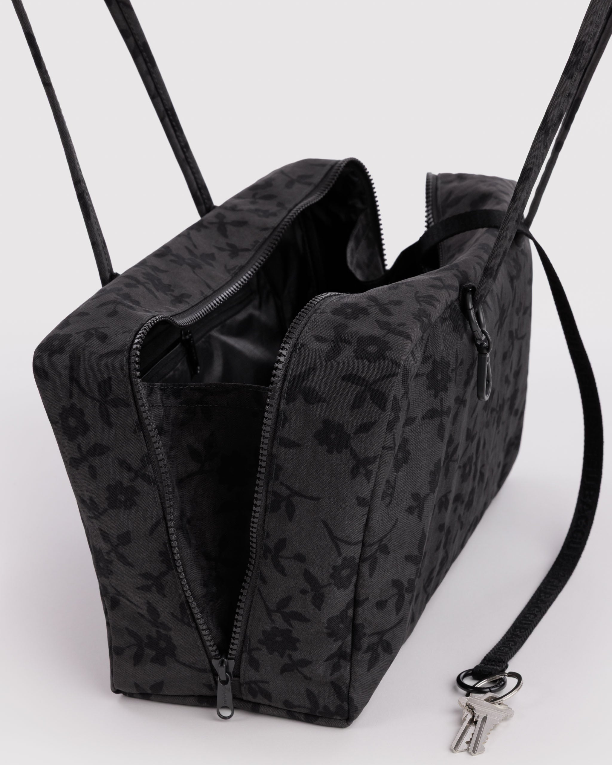 BAGGU Medium Nylon Bowler Bag - Charcoal Ditsy Floral