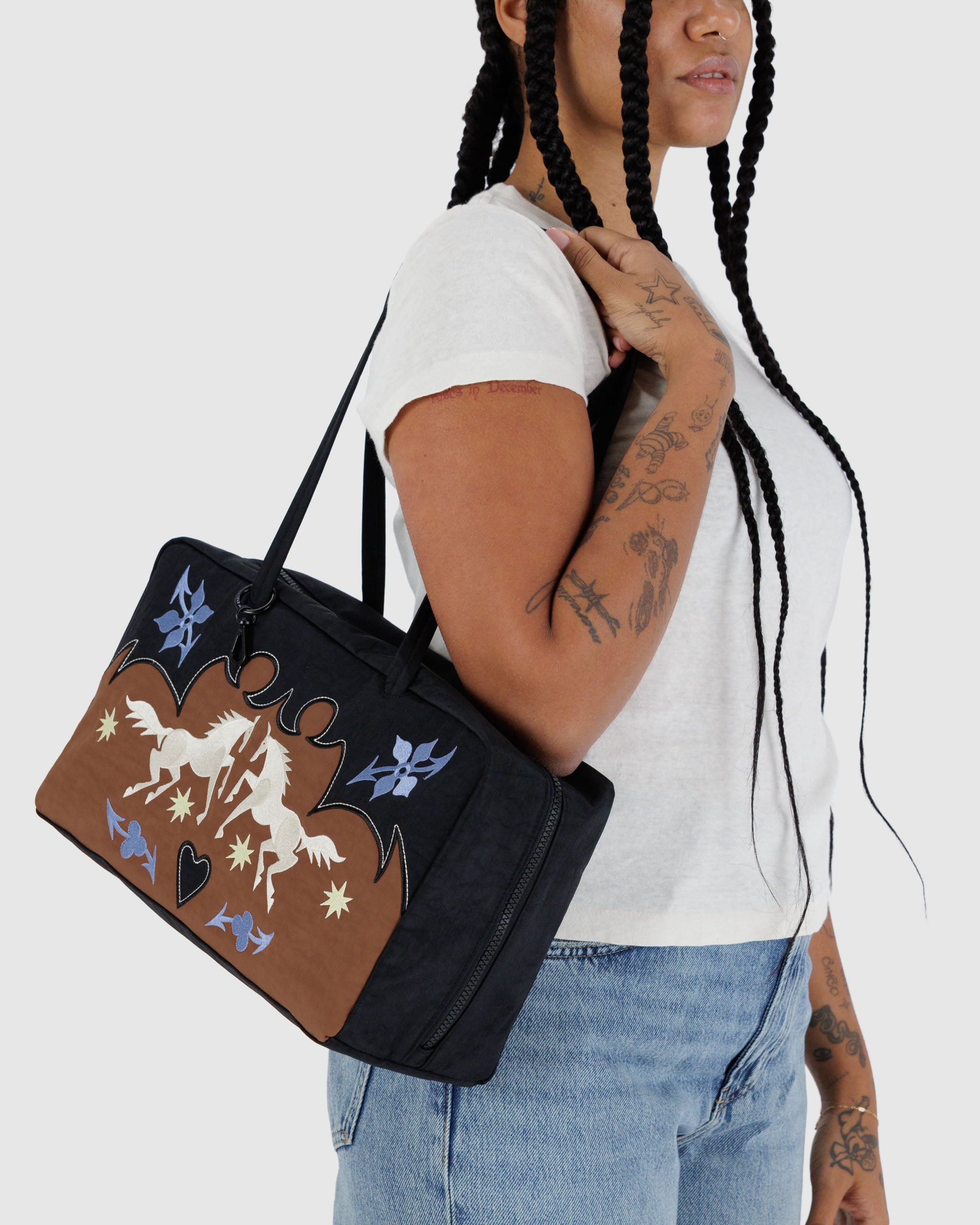 BAGGU Medium Nylon Bowler Bag - Western Applique