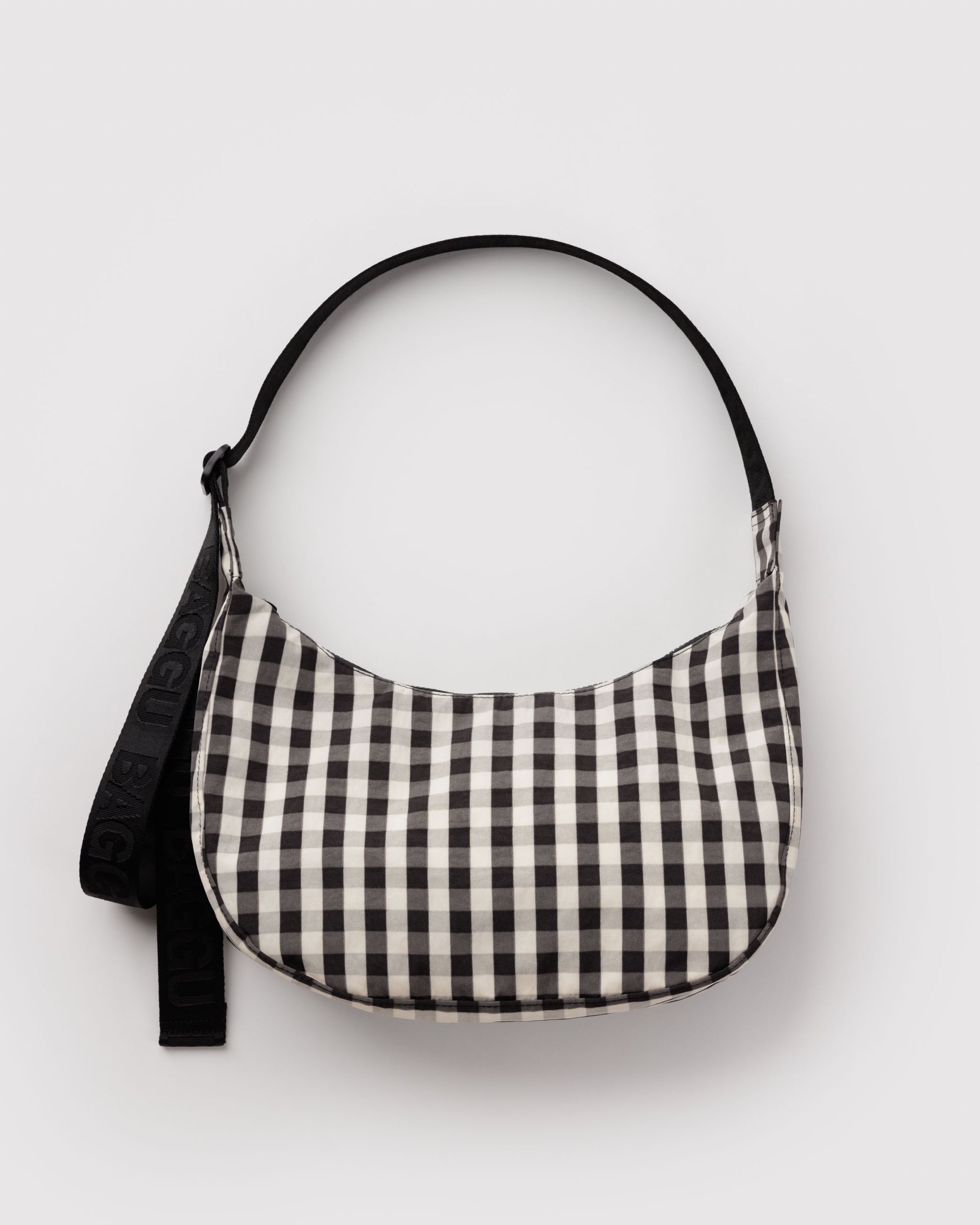 BAGGU Medium Nylon Crescent Bag - Black & Cream Gingham