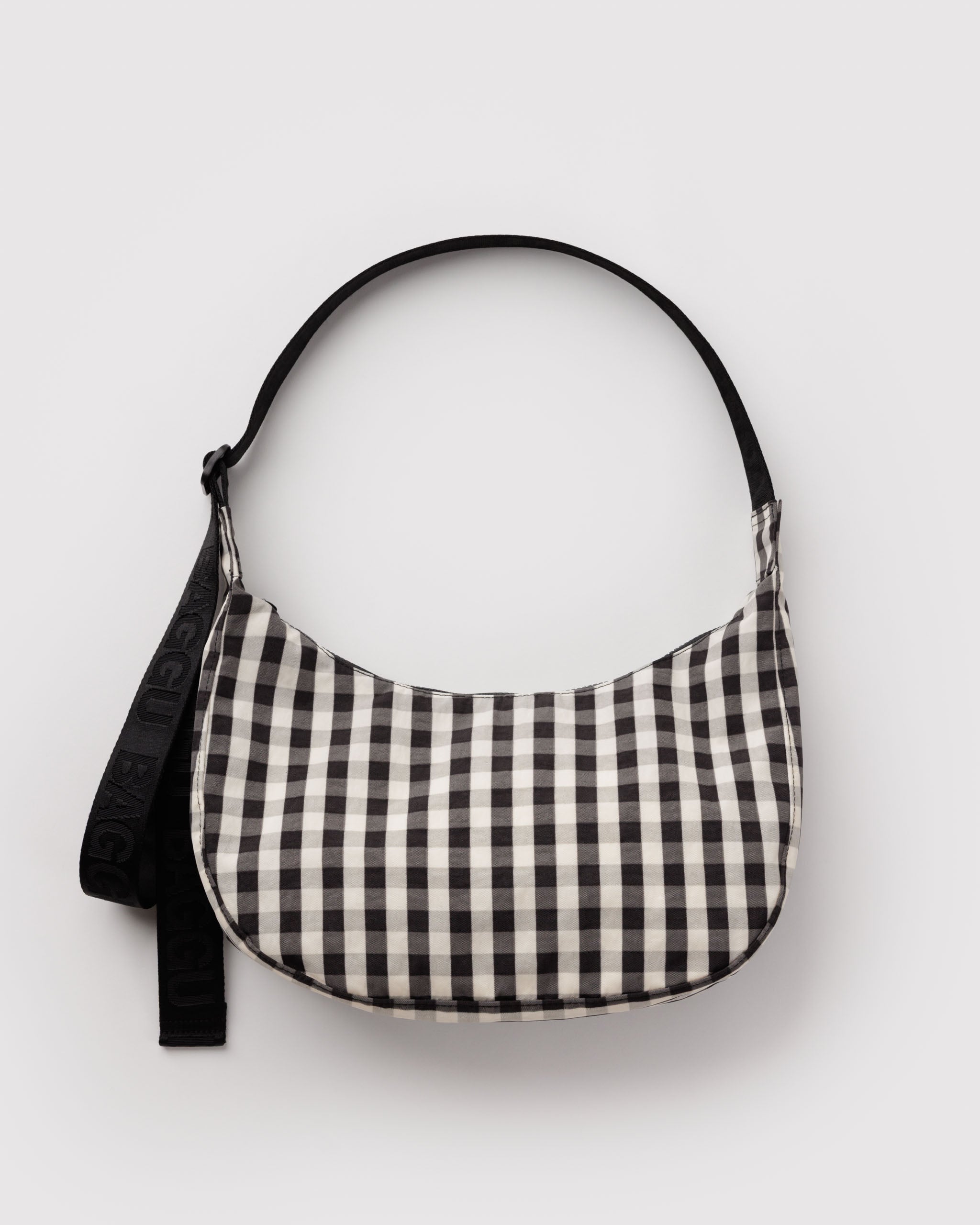 BAGGU Medium Nylon Crescent Bag - Black & Cream Gingham