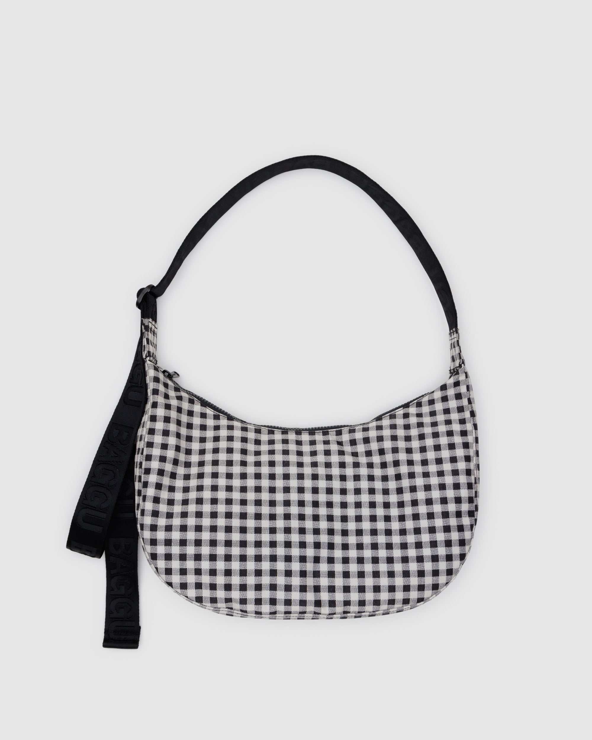 BAGGU Medium Nylon Crescent Bag - Black & White Gingham