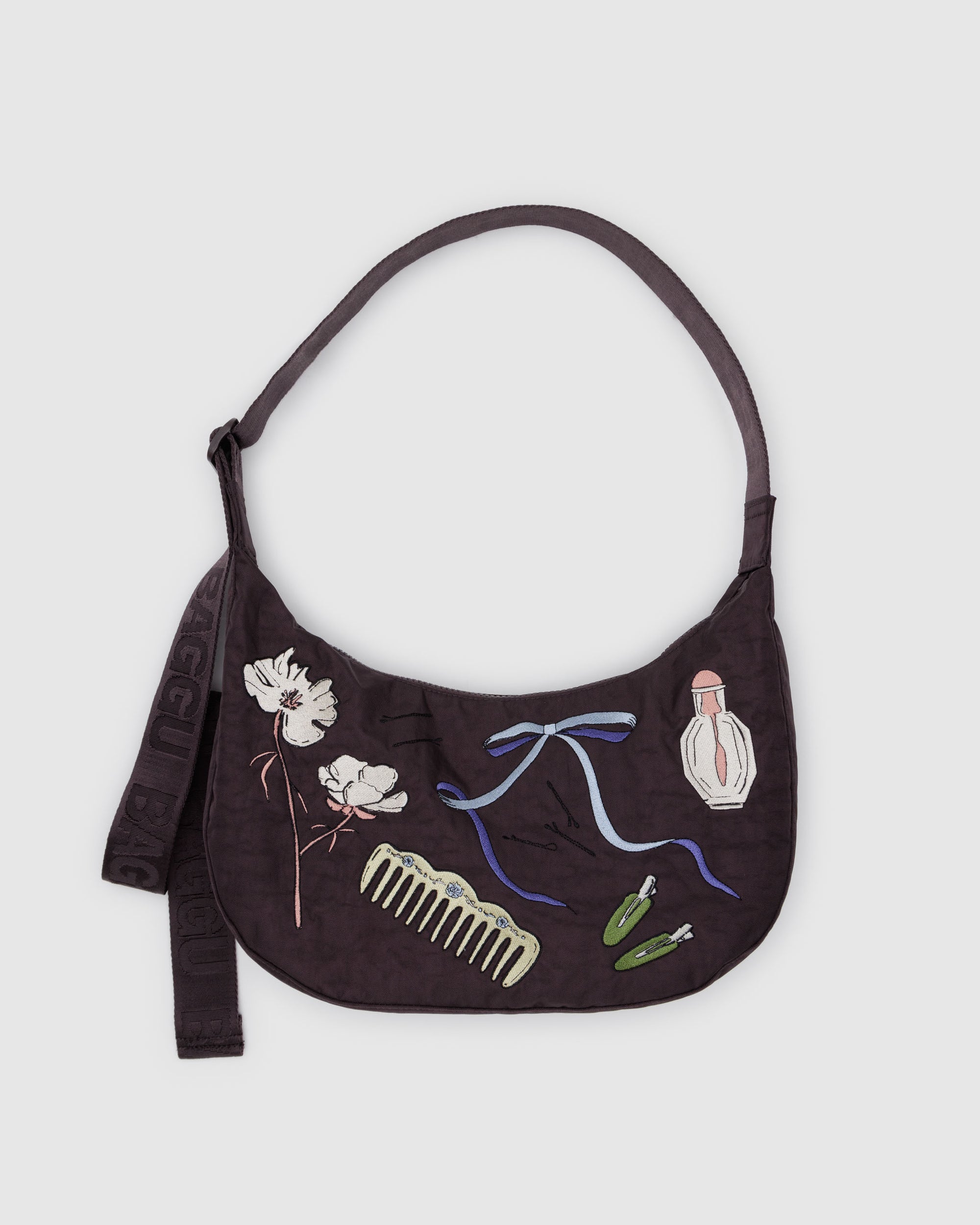 BAGGU Medium Nylon Crescent Bag - Embroidered Get Ready With Me