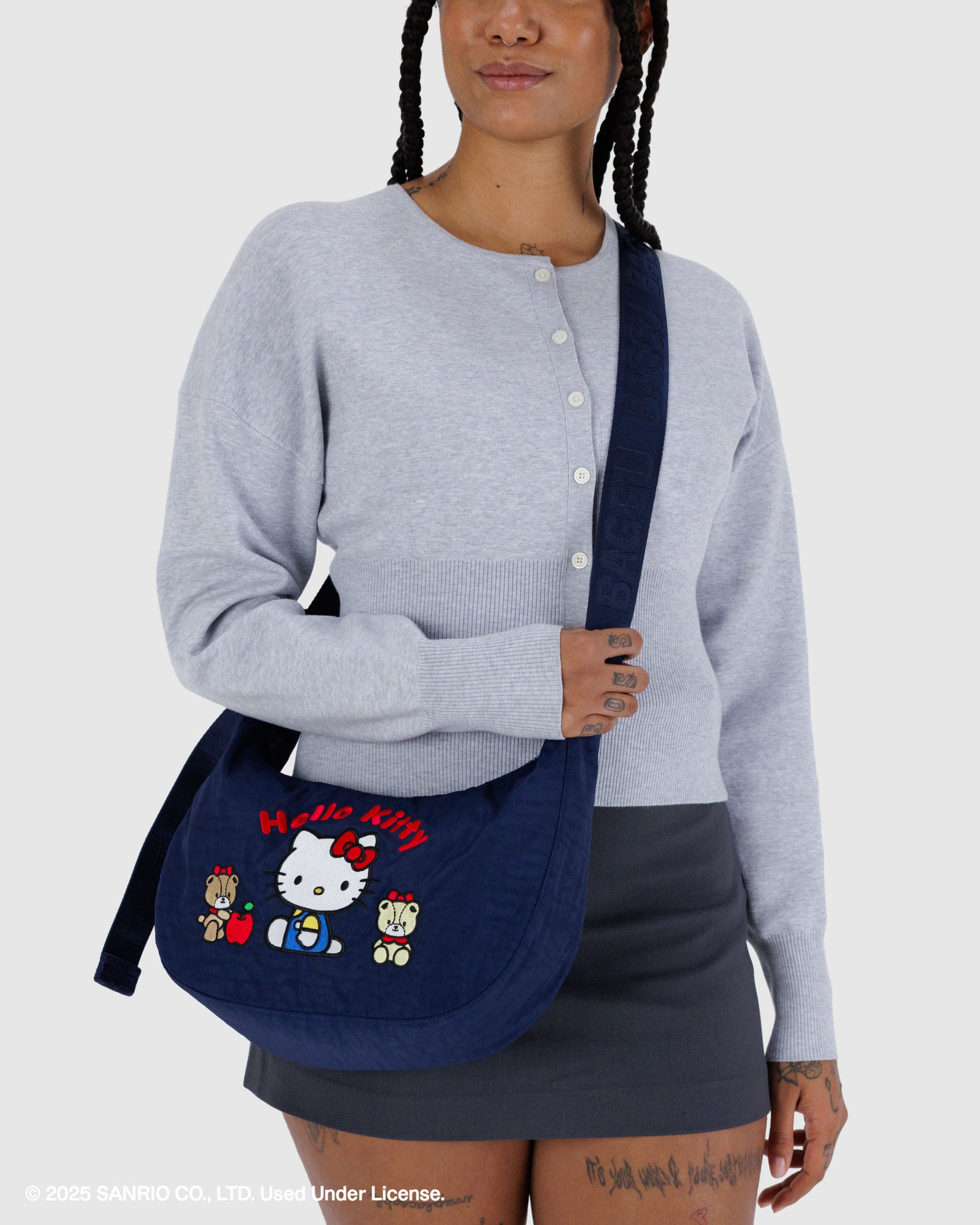 BAGGU Medium Nylon Crescent Bag - Embroidered Hello Kitty & Teddy