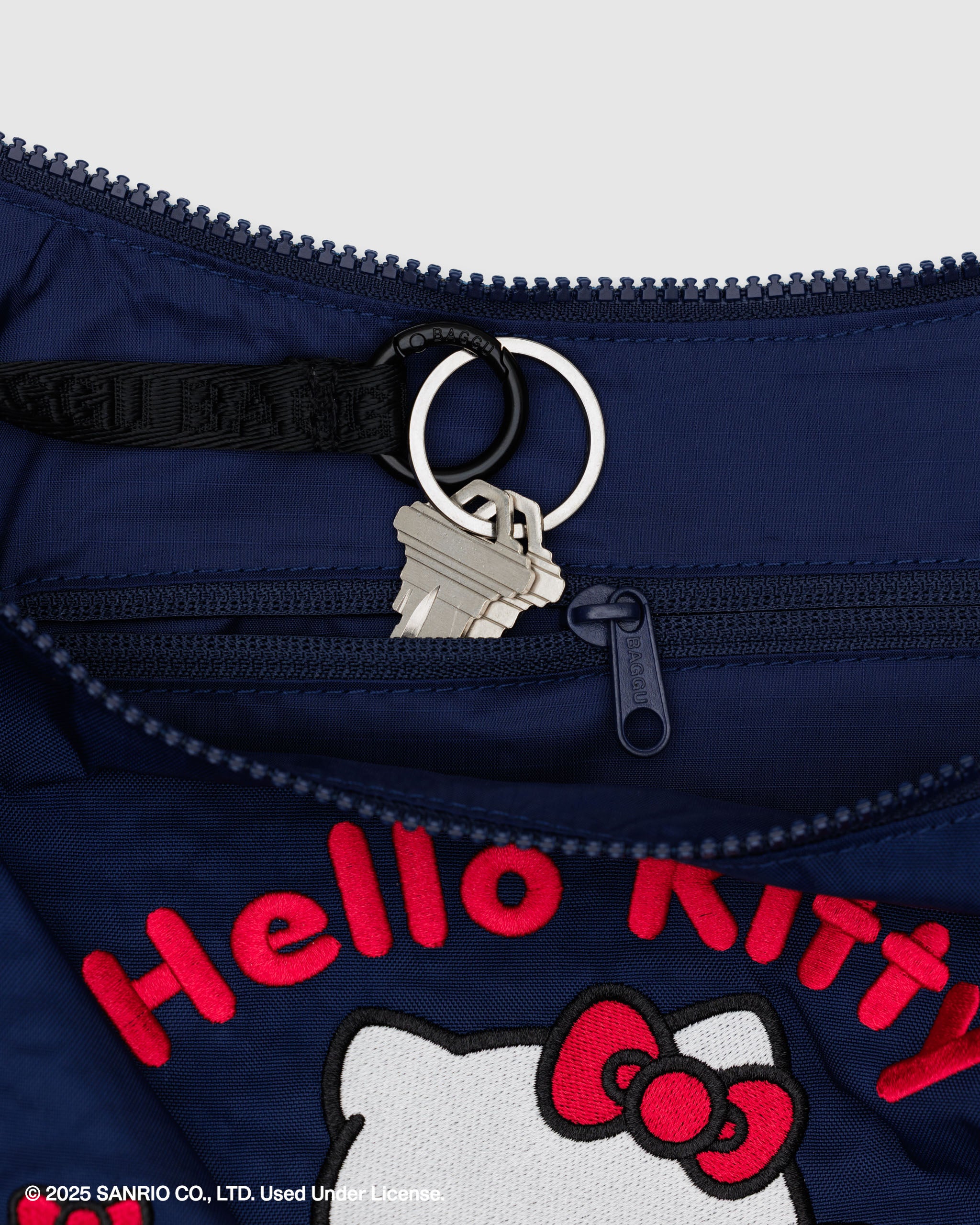 BAGGU Medium Nylon Crescent Bag - Embroidered Hello Kitty & Teddy