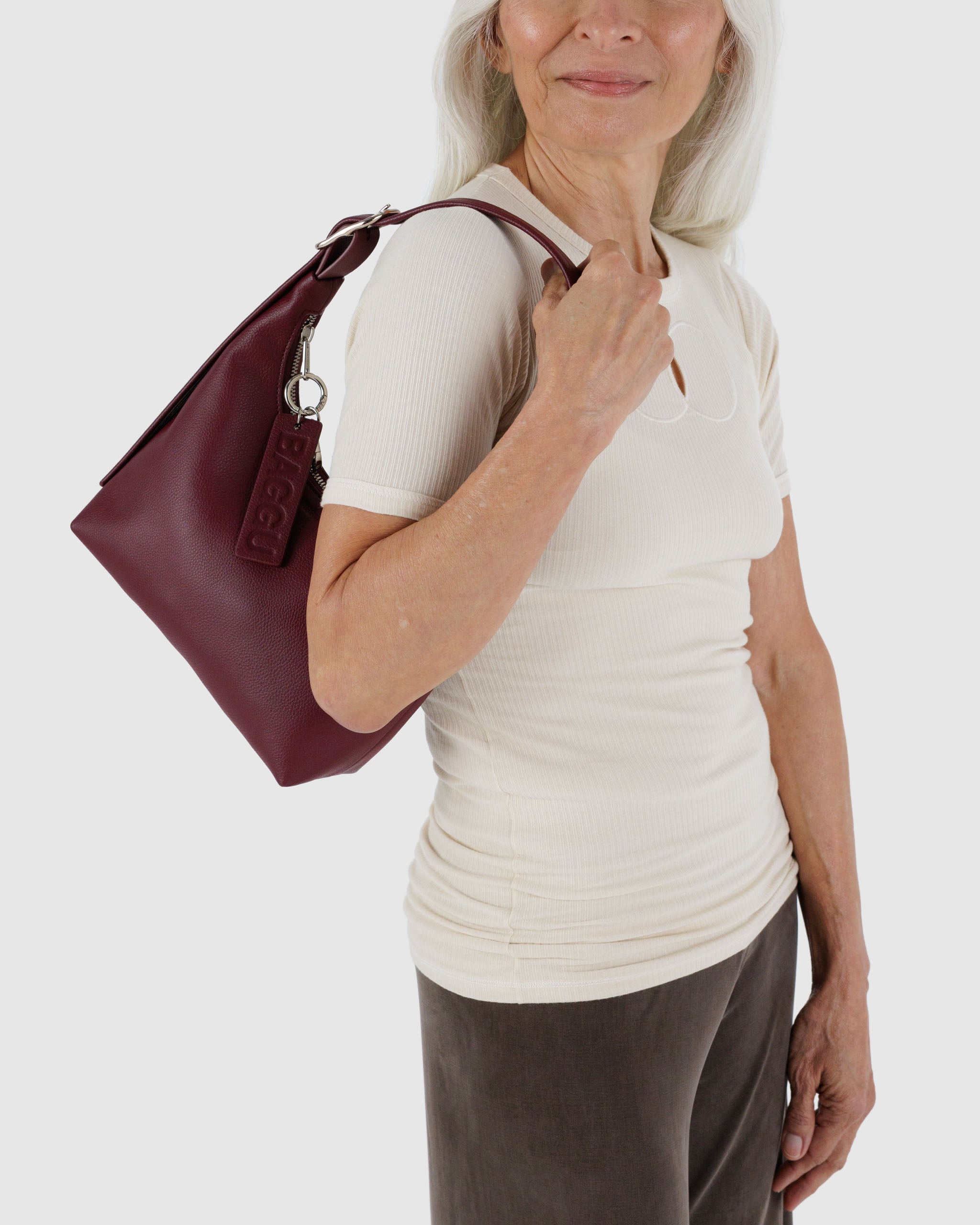 BAGGU Mini Recycled Leather Shoulder Bag - Mahogany