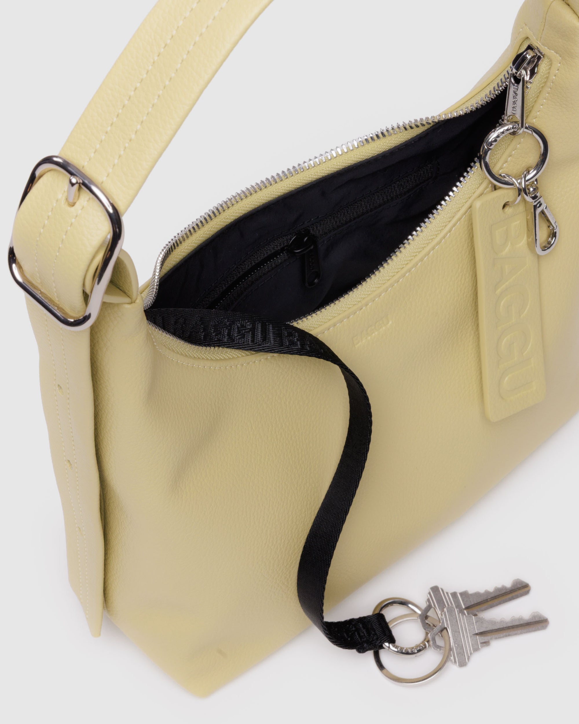 BAGGU Mini Recycled Leather Shoulder Bag - Straw