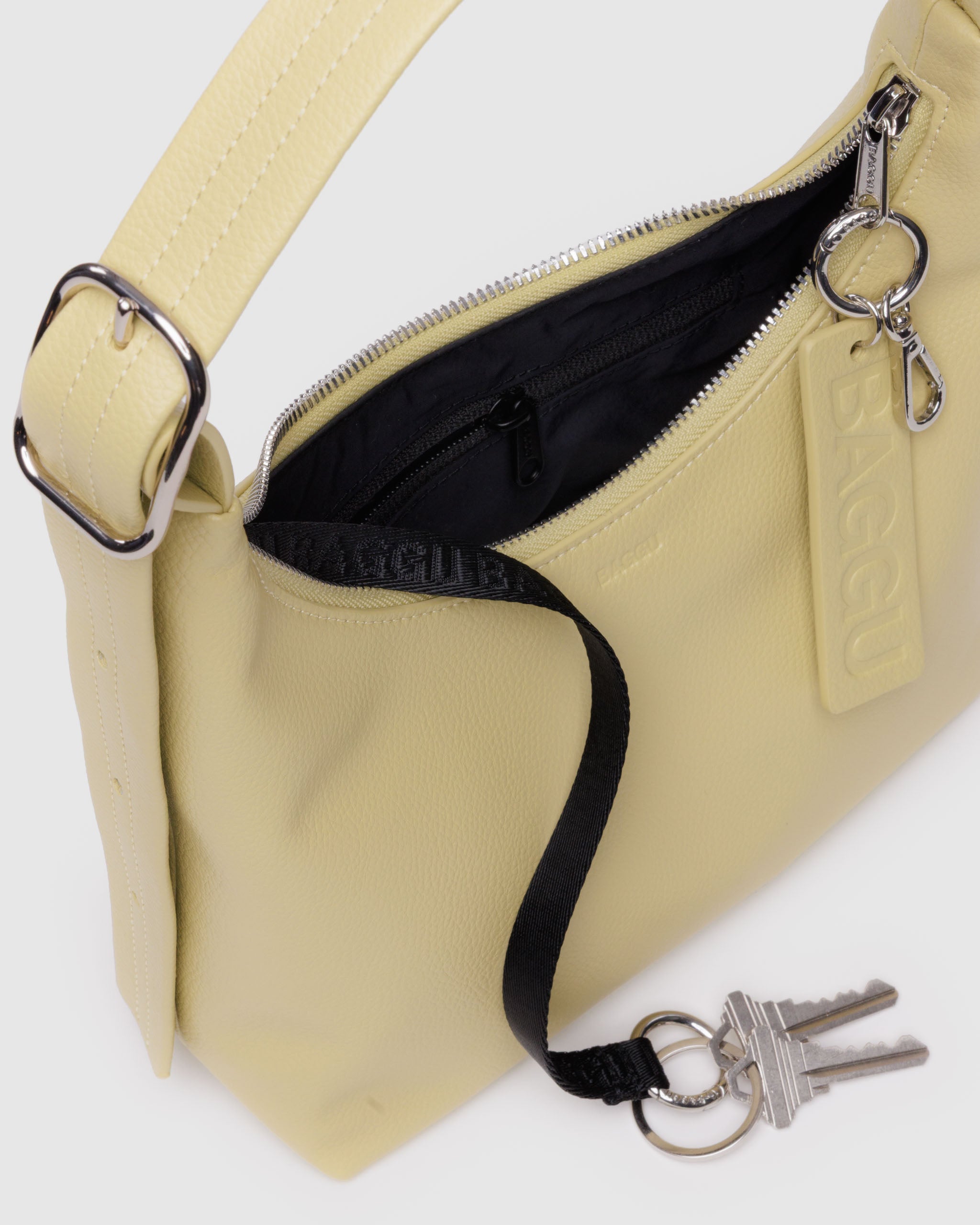 BAGGU Mini Recycled Leather Shoulder Bag - Straw