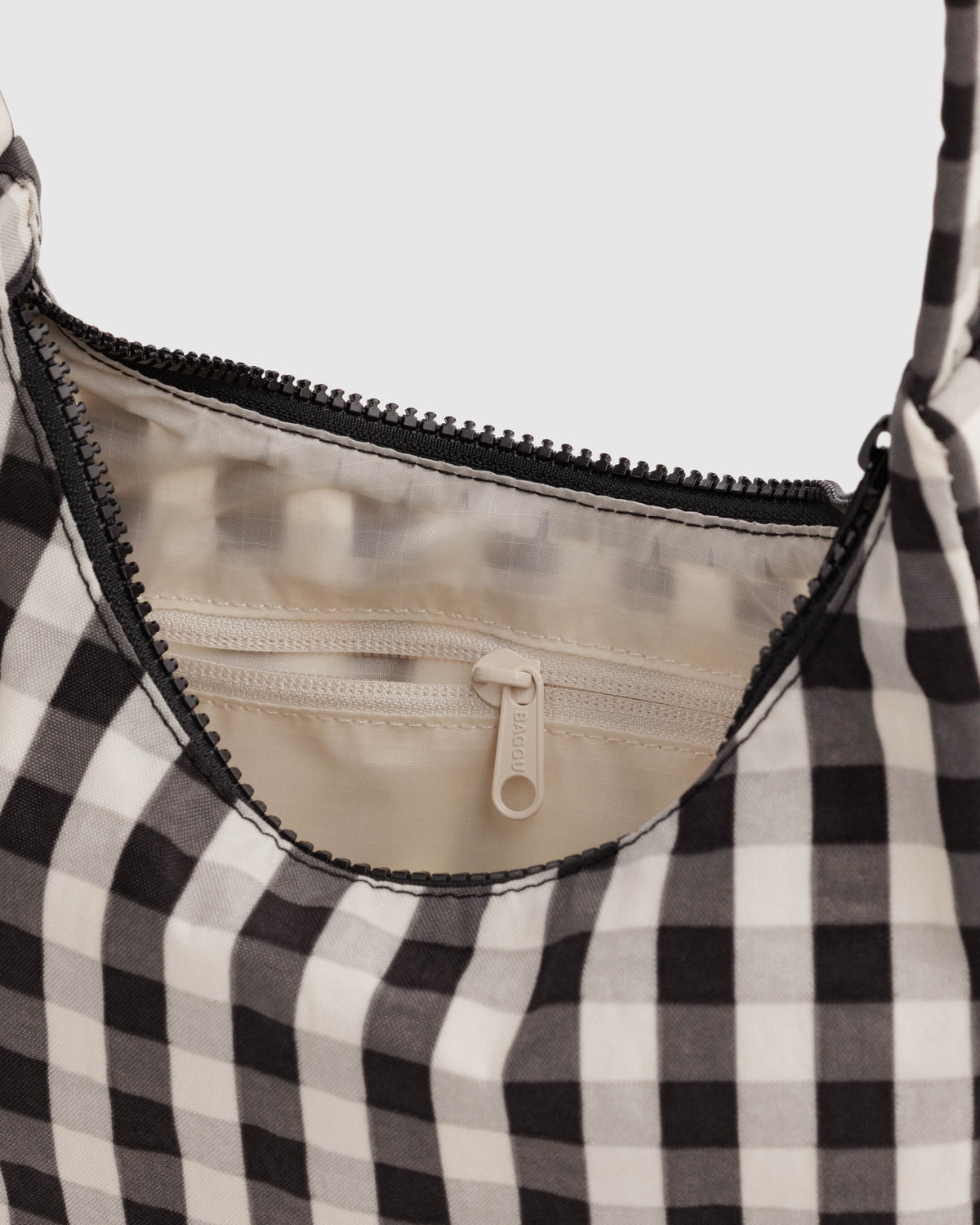BAGGU Mini Nylon Shoulder Bag - Black and Cream Gingham