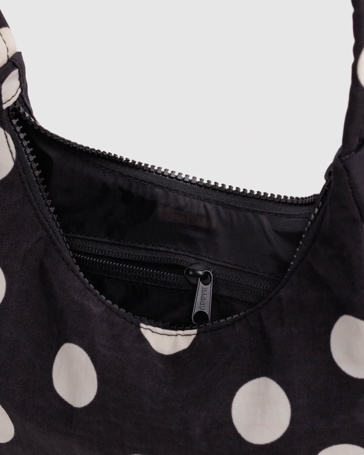 BAGGU Mini Nylon Shoulder Bag - Black and Cream Polka Dot
