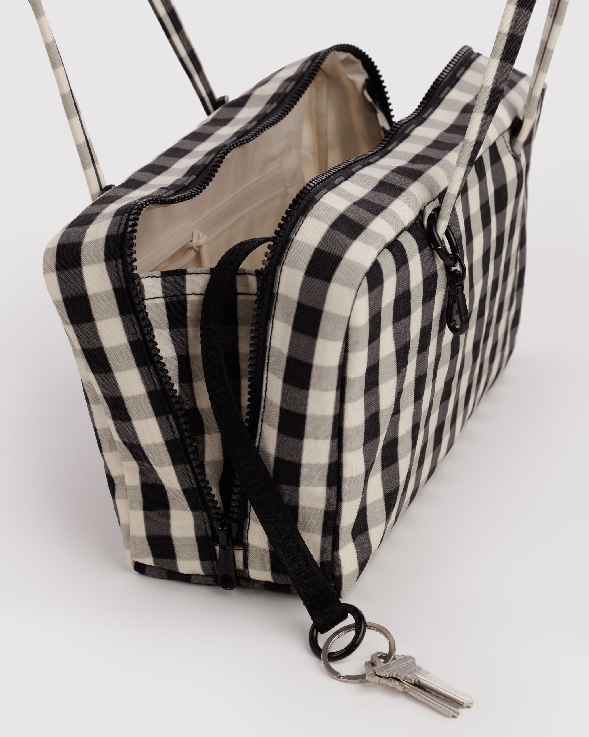 BAGGU Nylon Bowler Bag - Black & Cream Gingham