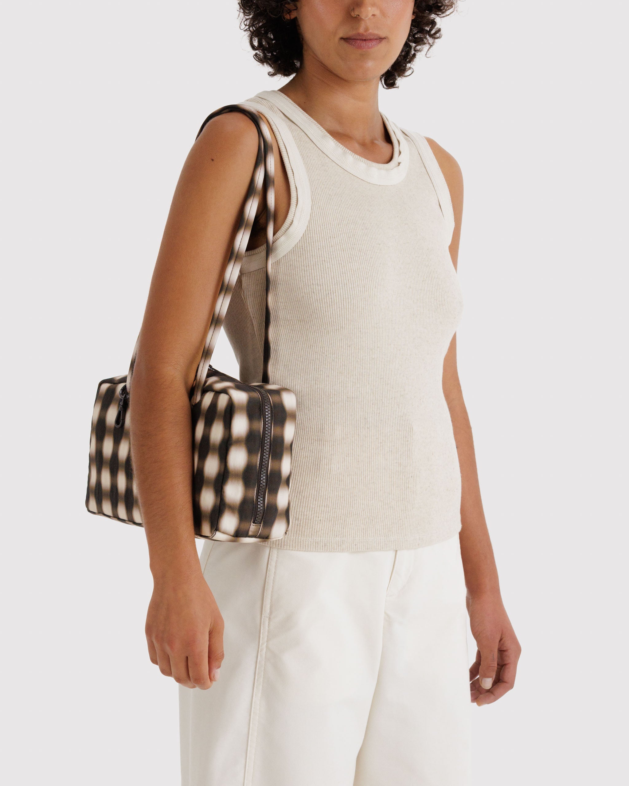 BAGGU Nylon Bowler Bag - Blurred Gingham Brown