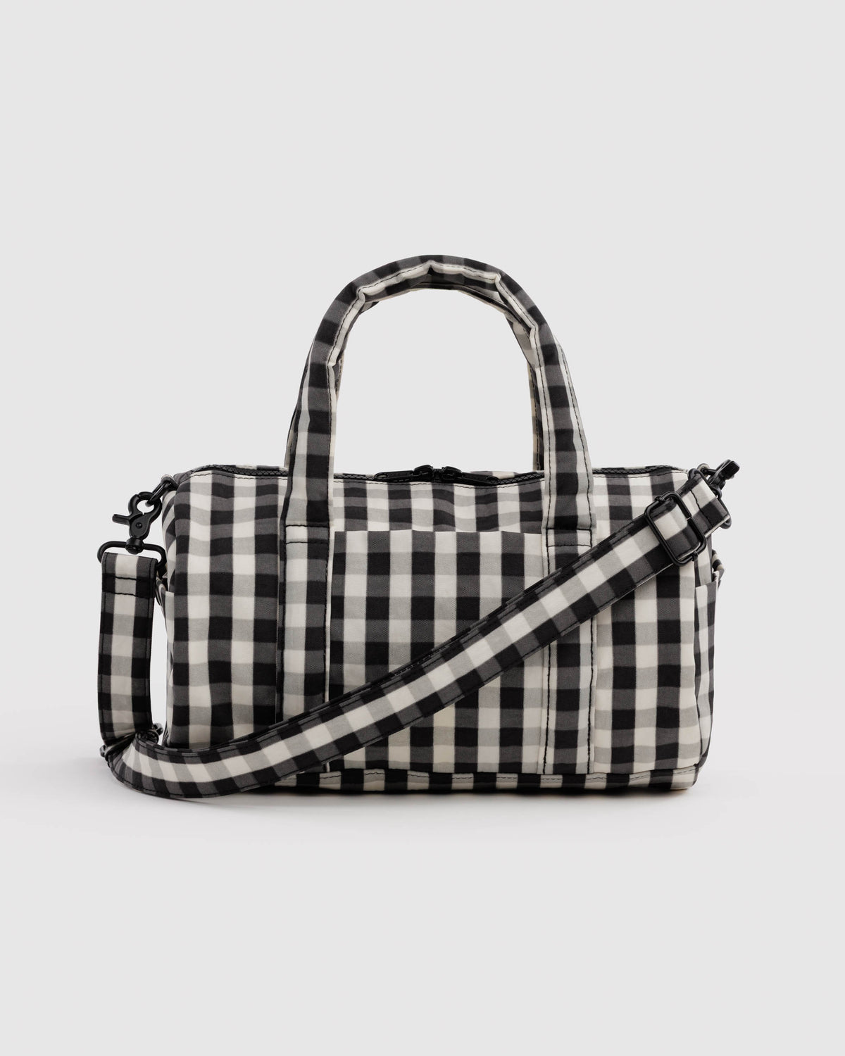 BAGGU Nylon Duffle Bag - Black and Cream Gingham