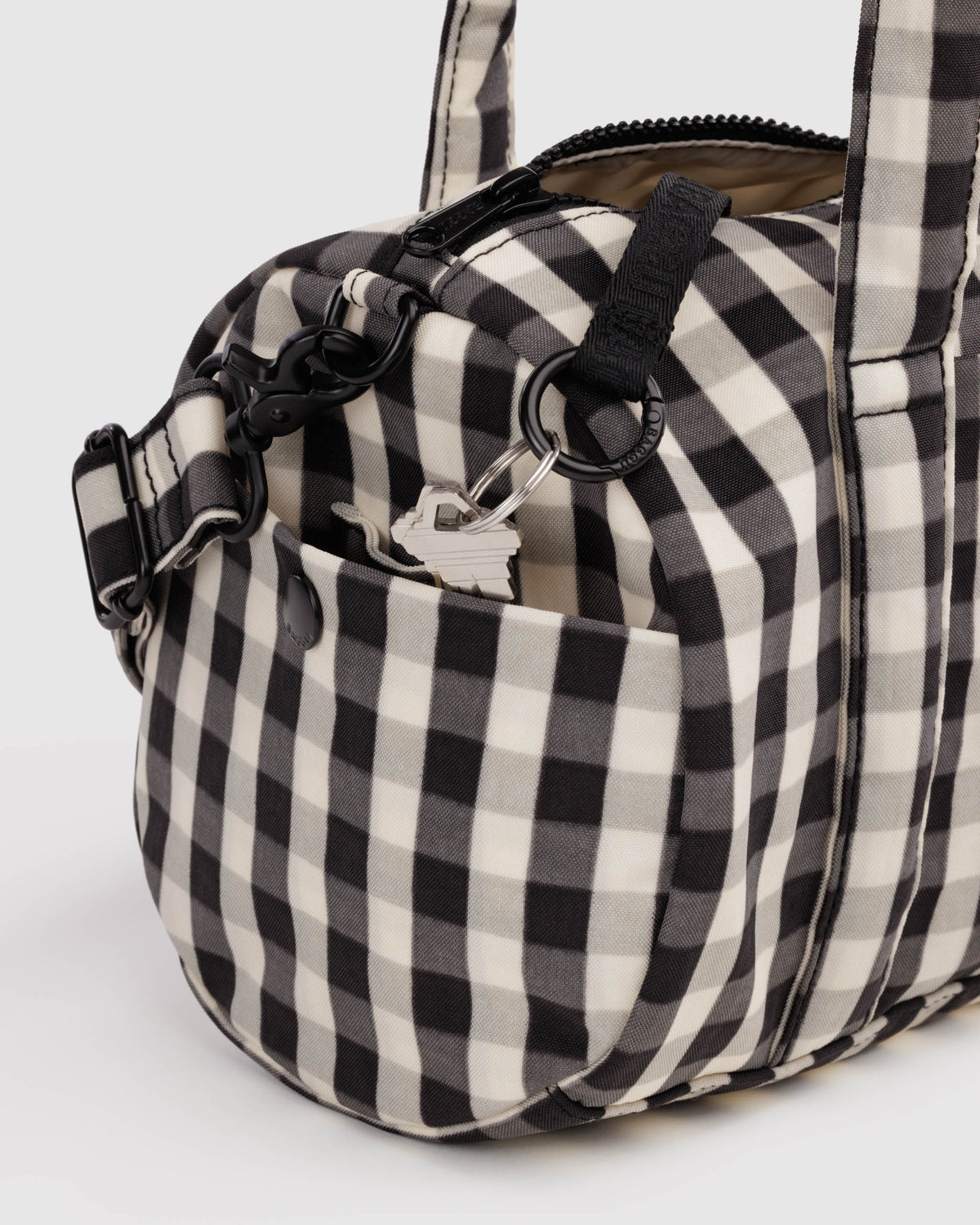 BAGGU Nylon Duffle Bag - Black and Cream Gingham