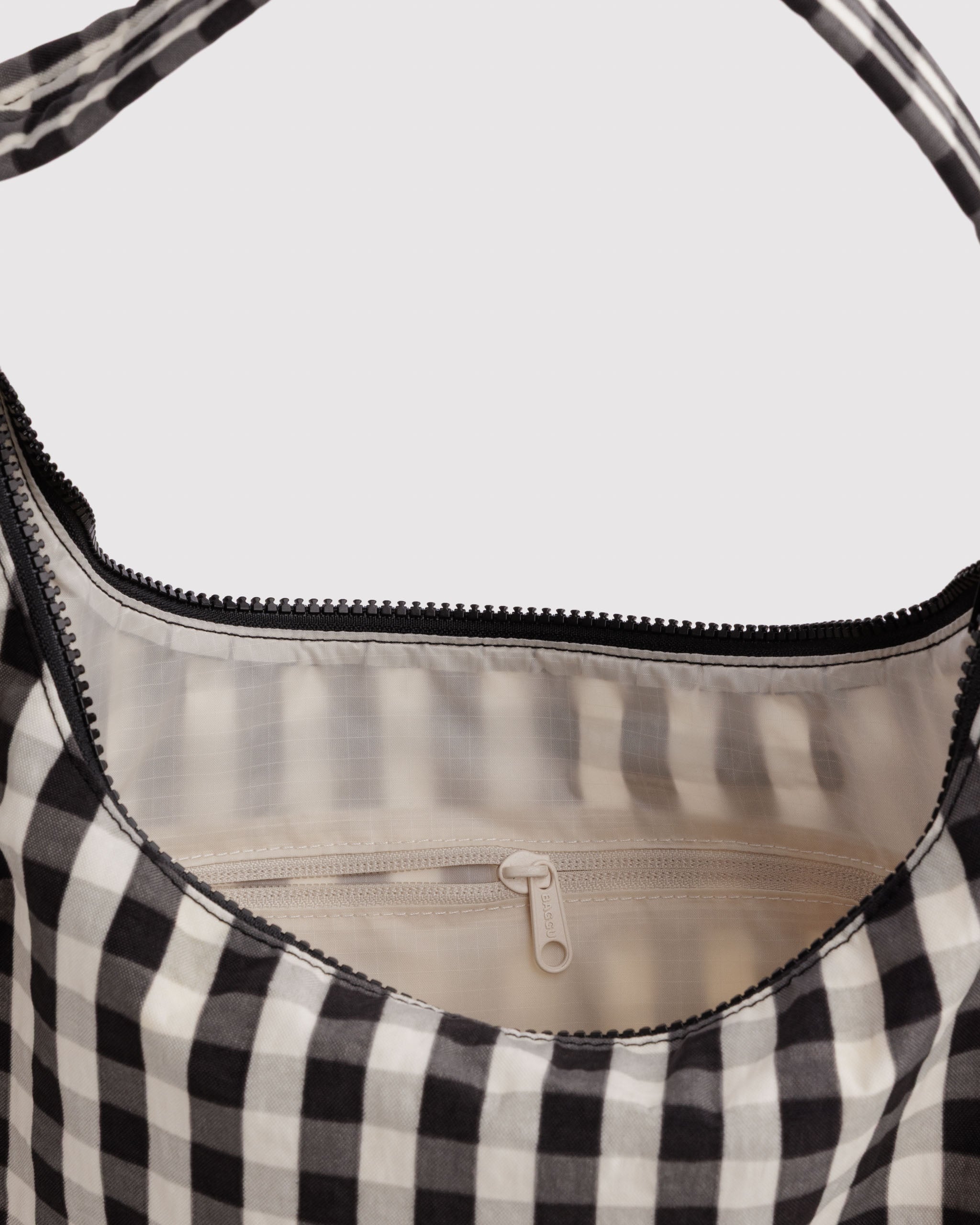 BAGGU Nylon Shoulder Bag - Black & Cream Gingham