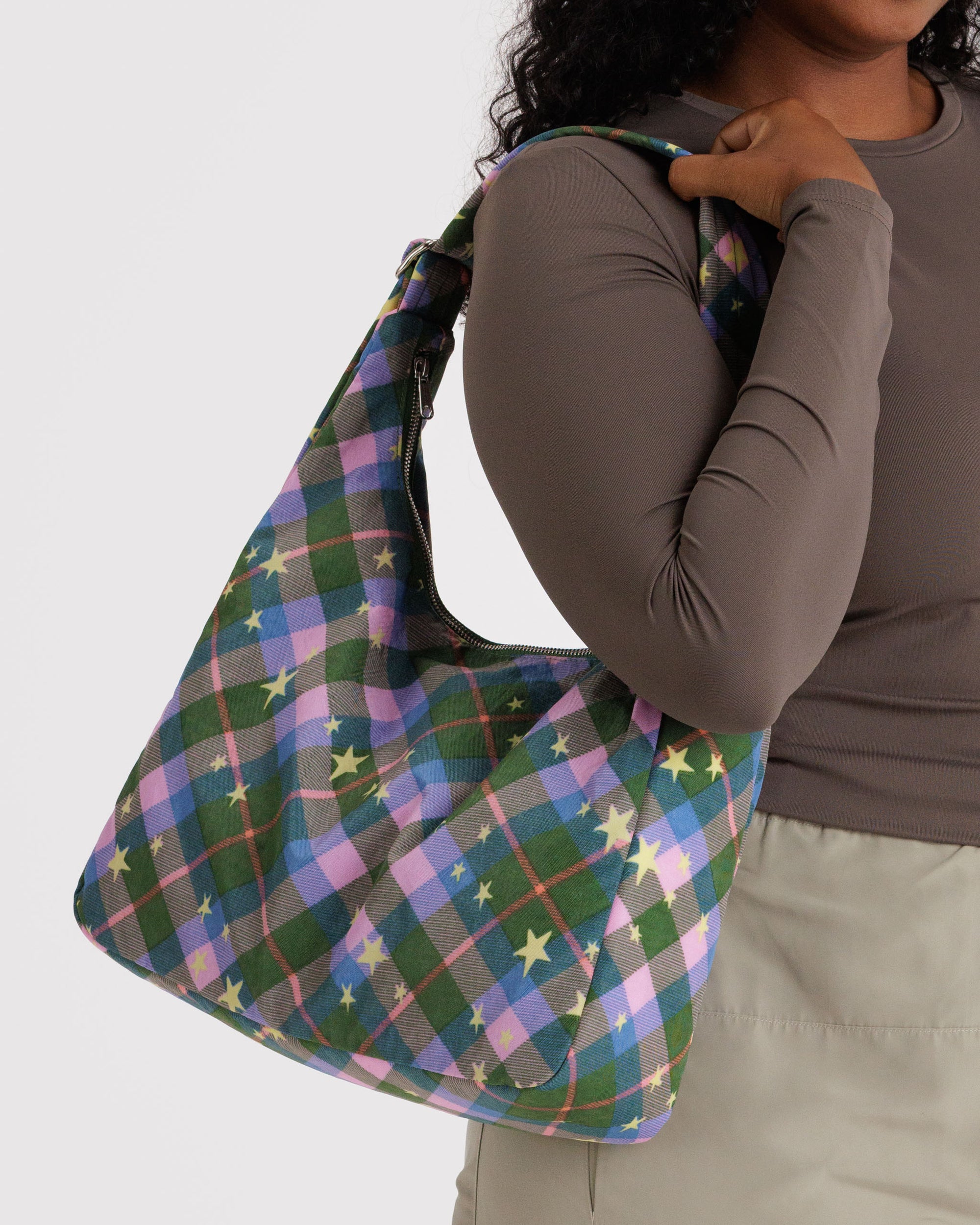 BAGGU Nylon Shoulder Bag - Green Star Plaid