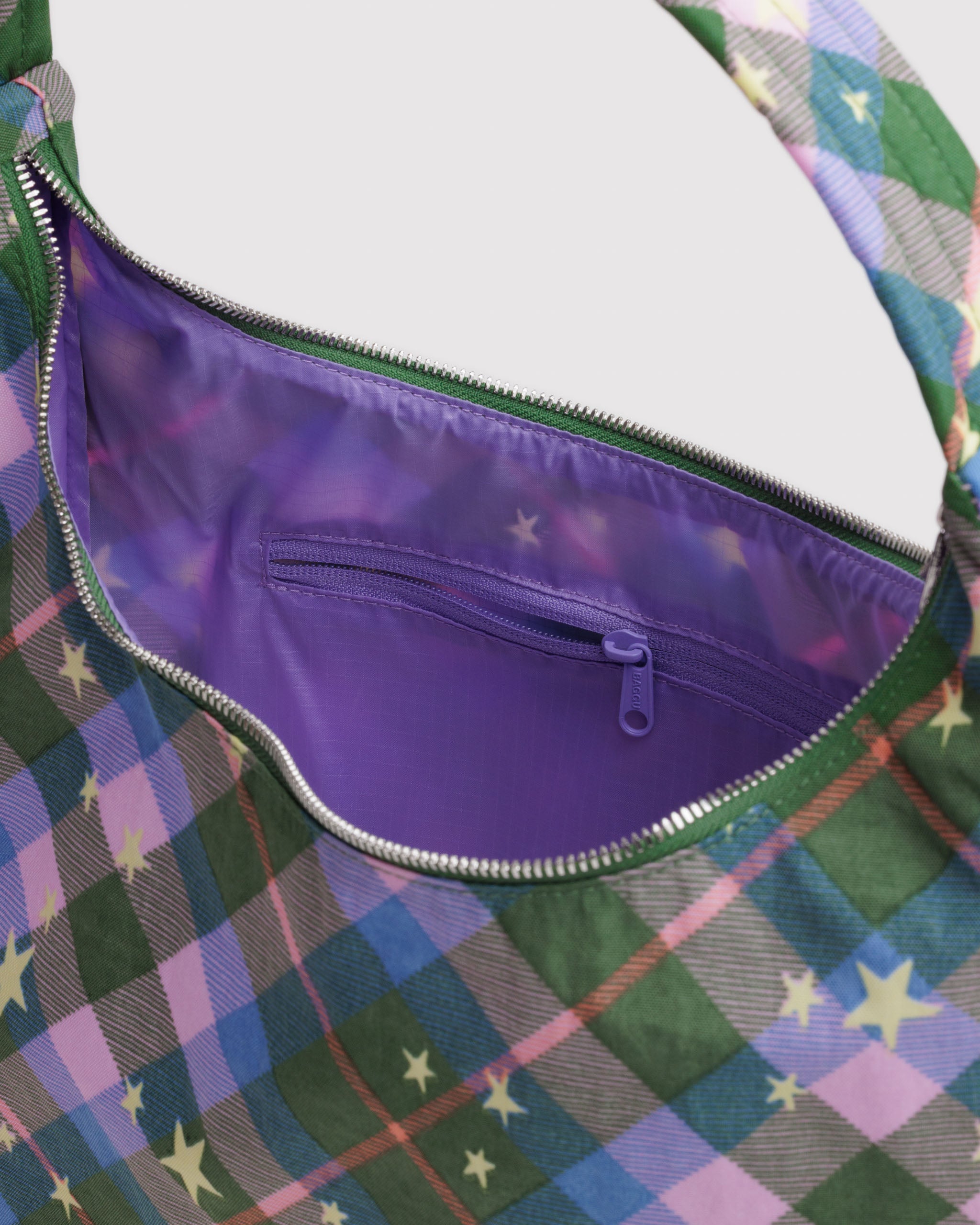 BAGGU Nylon Shoulder Bag - Green Star Plaid