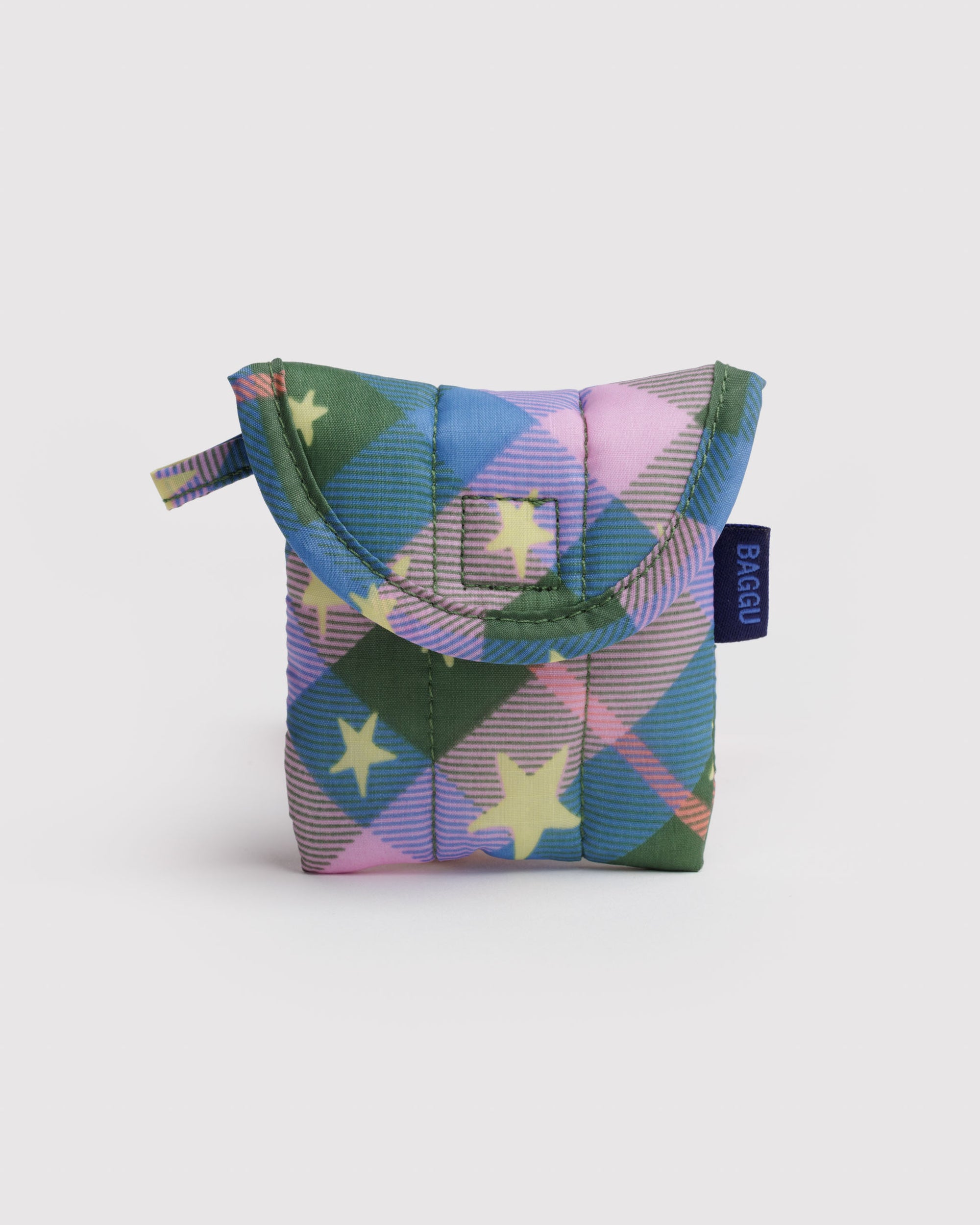 BAGGU Puffy Earbuds Case- Green Star Plaid