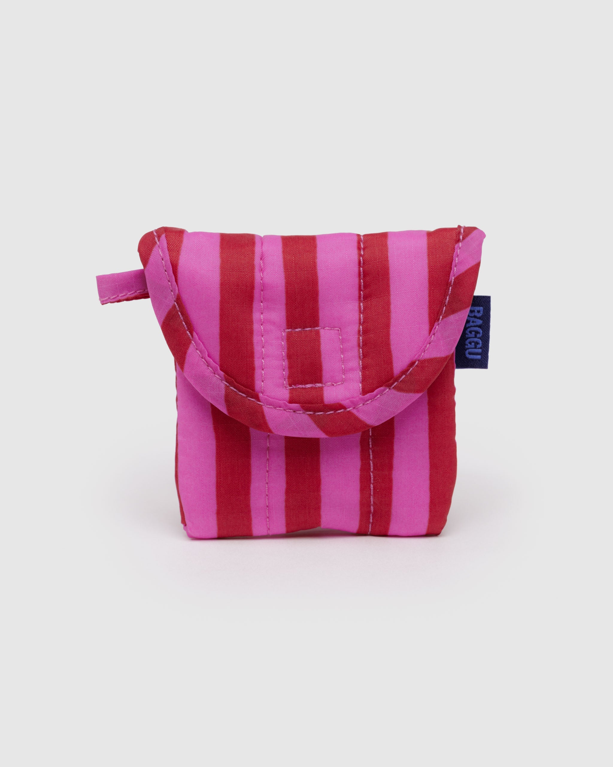 BAGGU Puffy Earbuds Case - Pink & Red Painted Stripes