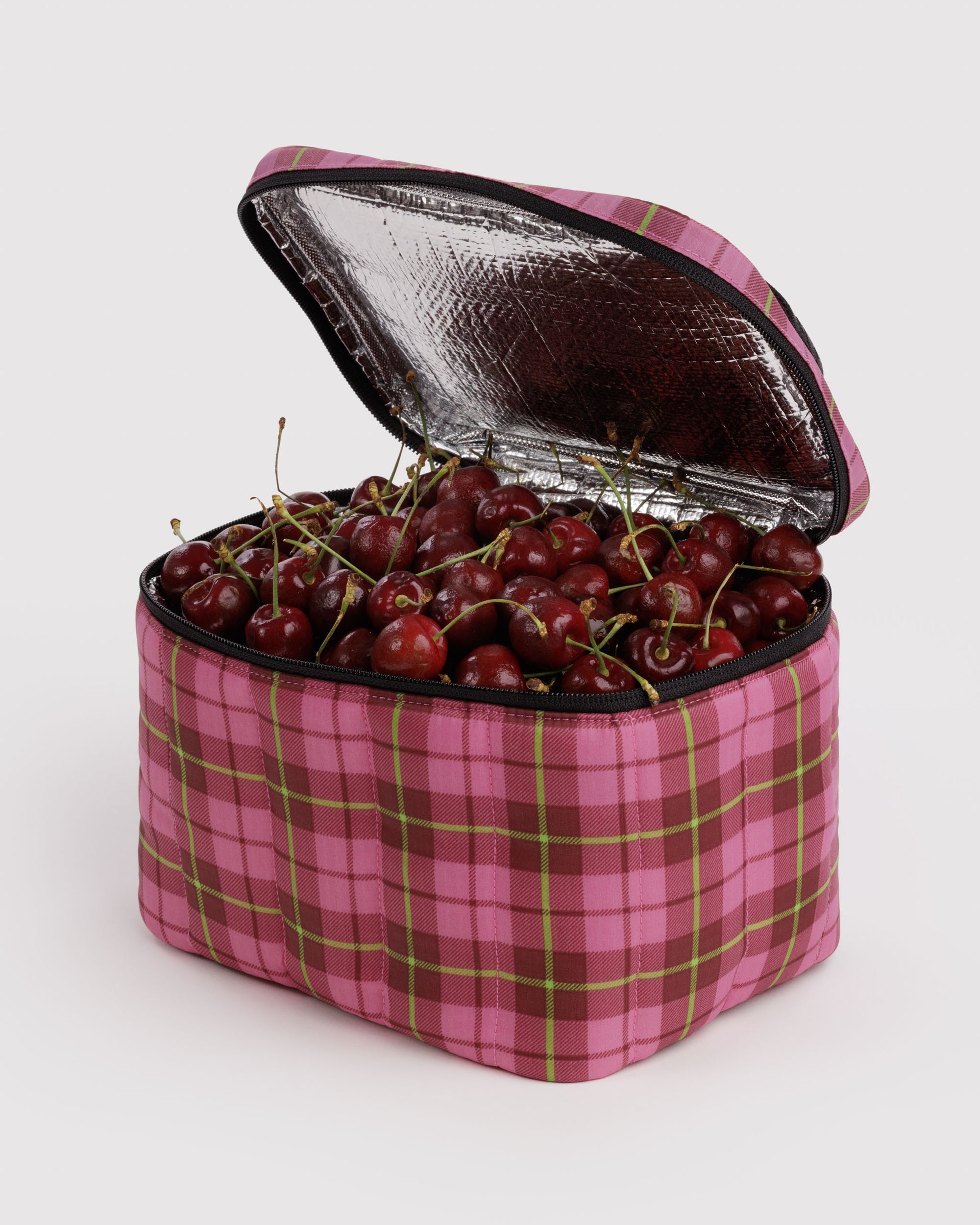 BAGGU Puffy Lunch Bag - Azalea Pink Tartan