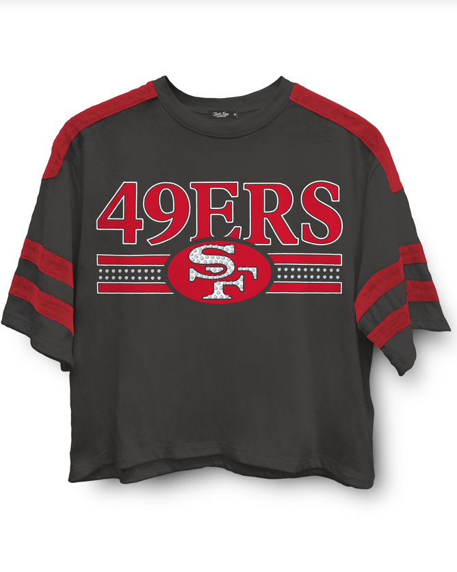 San Fransisco 49ers Bling Striped Crop Tee