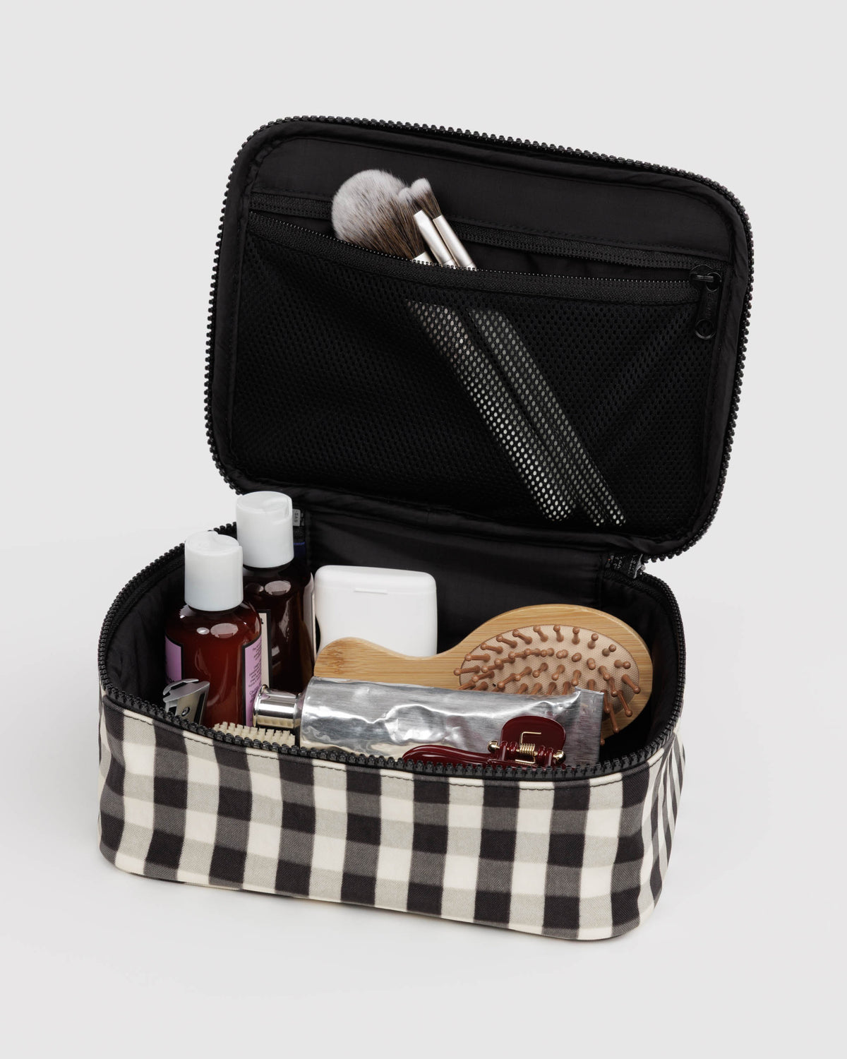 BAGGU Small Cosmetic Case - Black and Cream Gingham