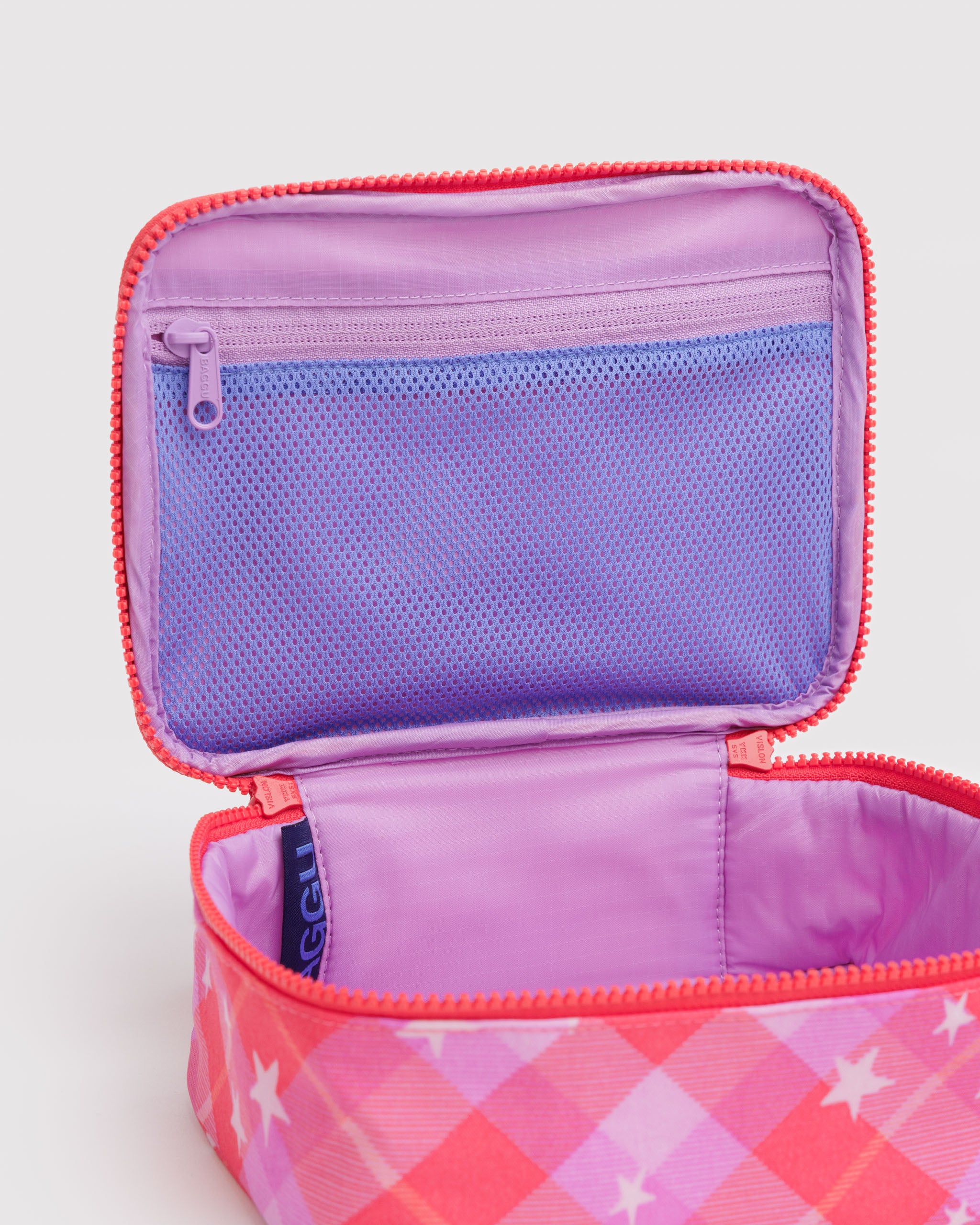 BAGGU Small Cosmetic Case - Pink Star Plaid