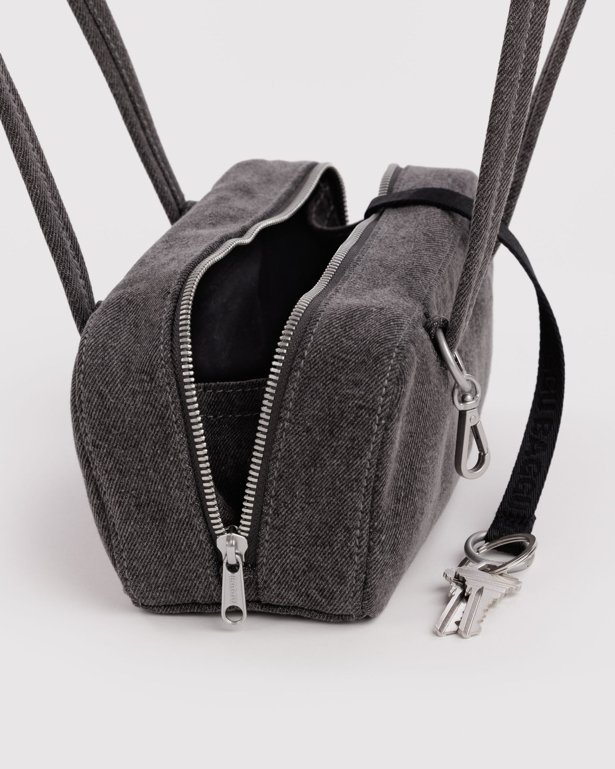 BAGGU Small Denim Bowler Bag - Washed Black Denim