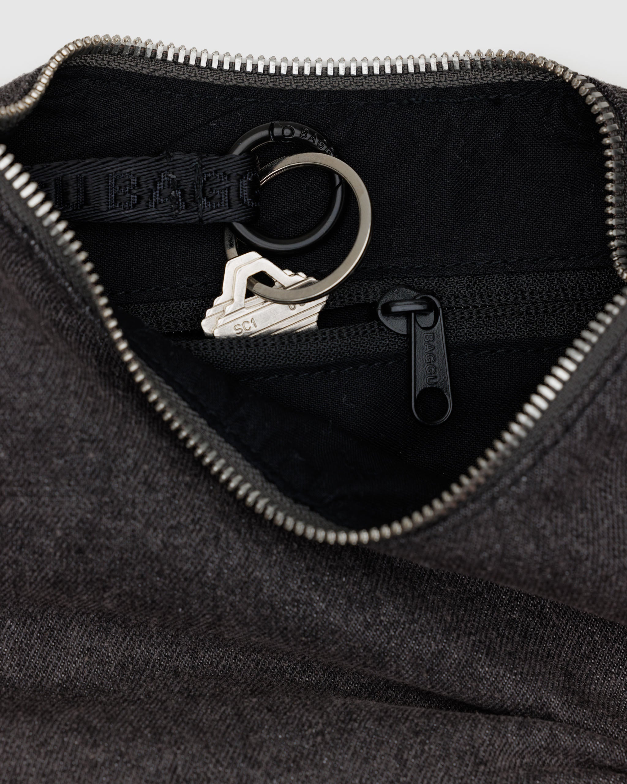 BAGGU Small Denim Crescent Bag - Washed Black Denim