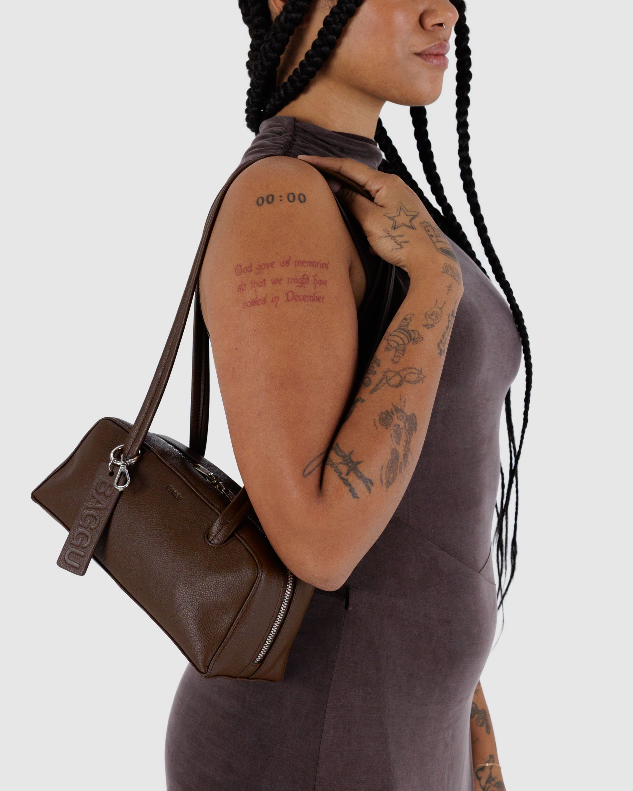 BAGGU Small Recycled Leather Bowler Bag - Brown