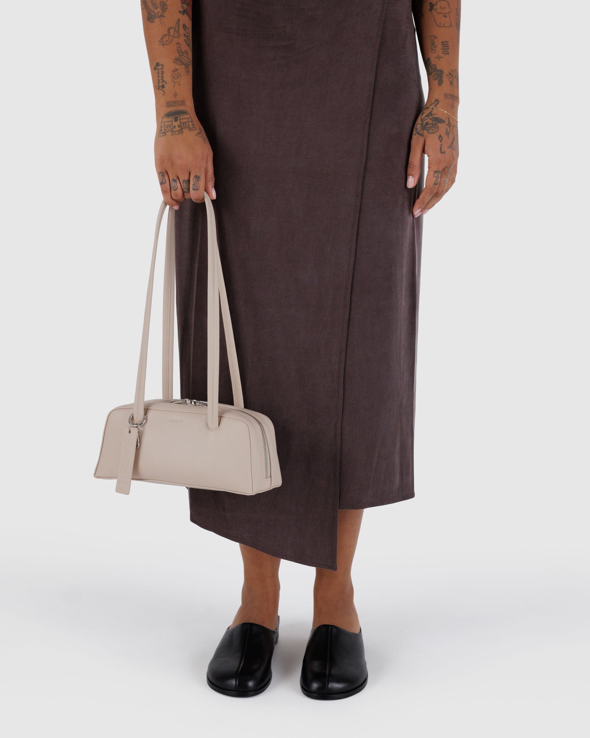 BAGGU Small Recycled Leather Bowler Bag - Stone