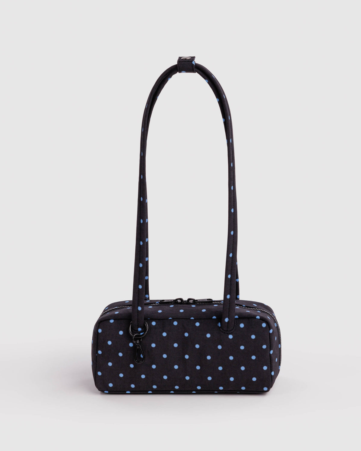 BAGGU Small Nylon Bowler Bag - Black and Sky Blue Micro Dot