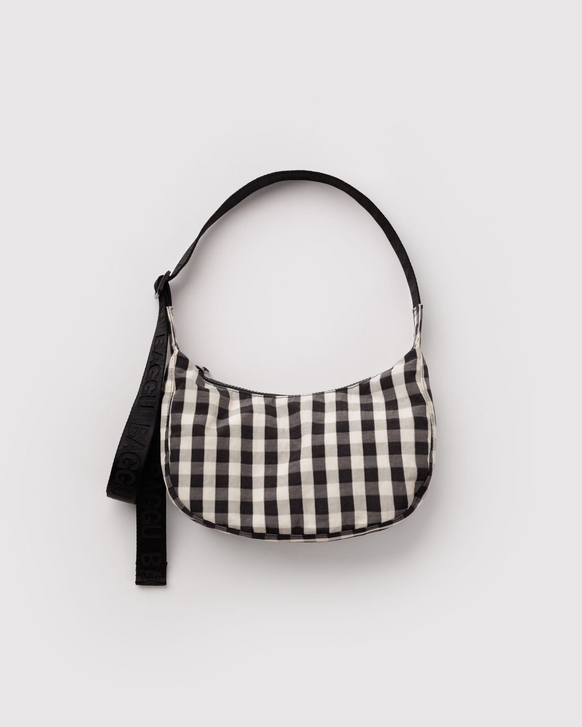 BAGGU Small Nylon Crescent Bag - Black & Cream Gingham