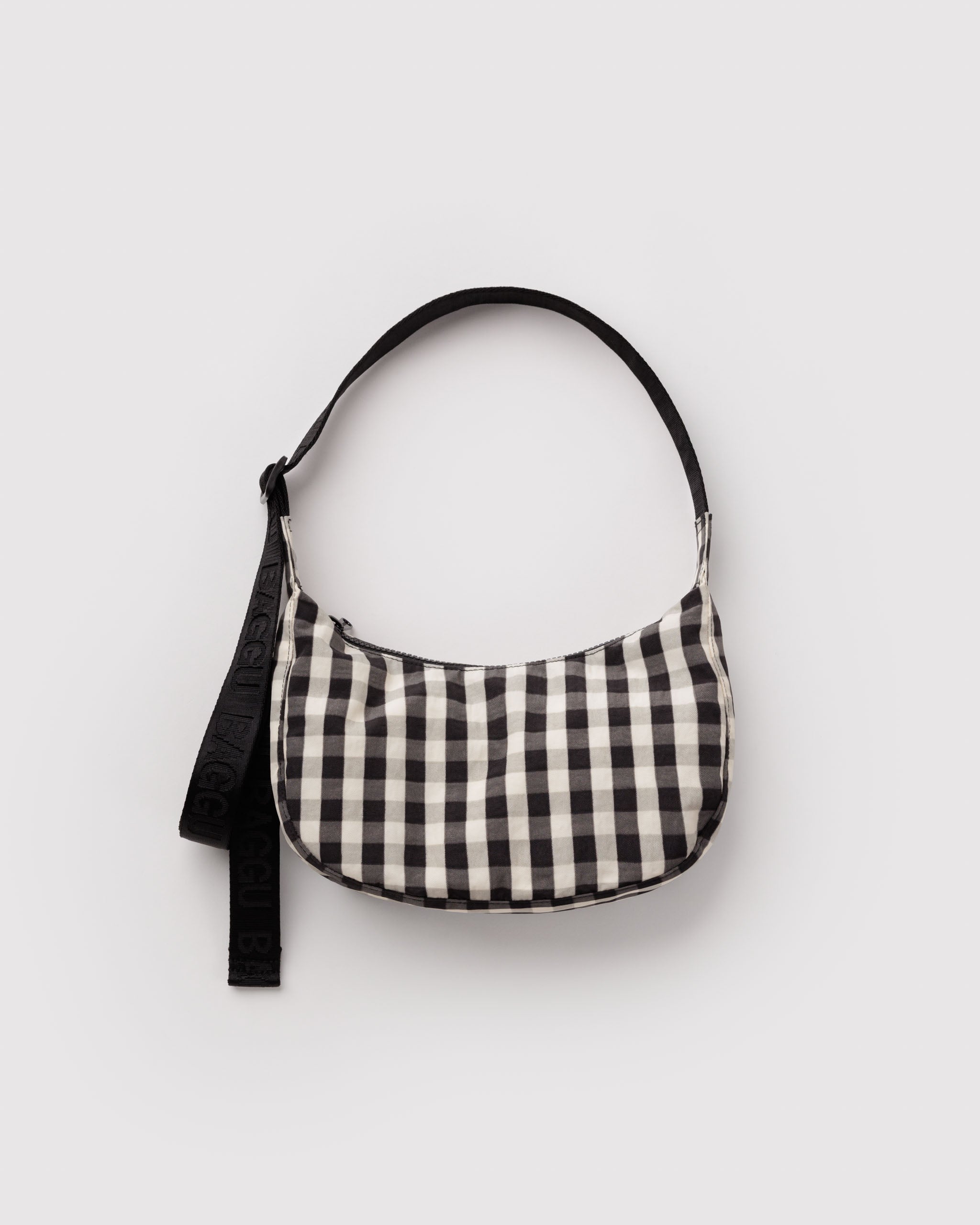 BAGGU Small Nylon Crescent Bag - Black & Cream Gingham