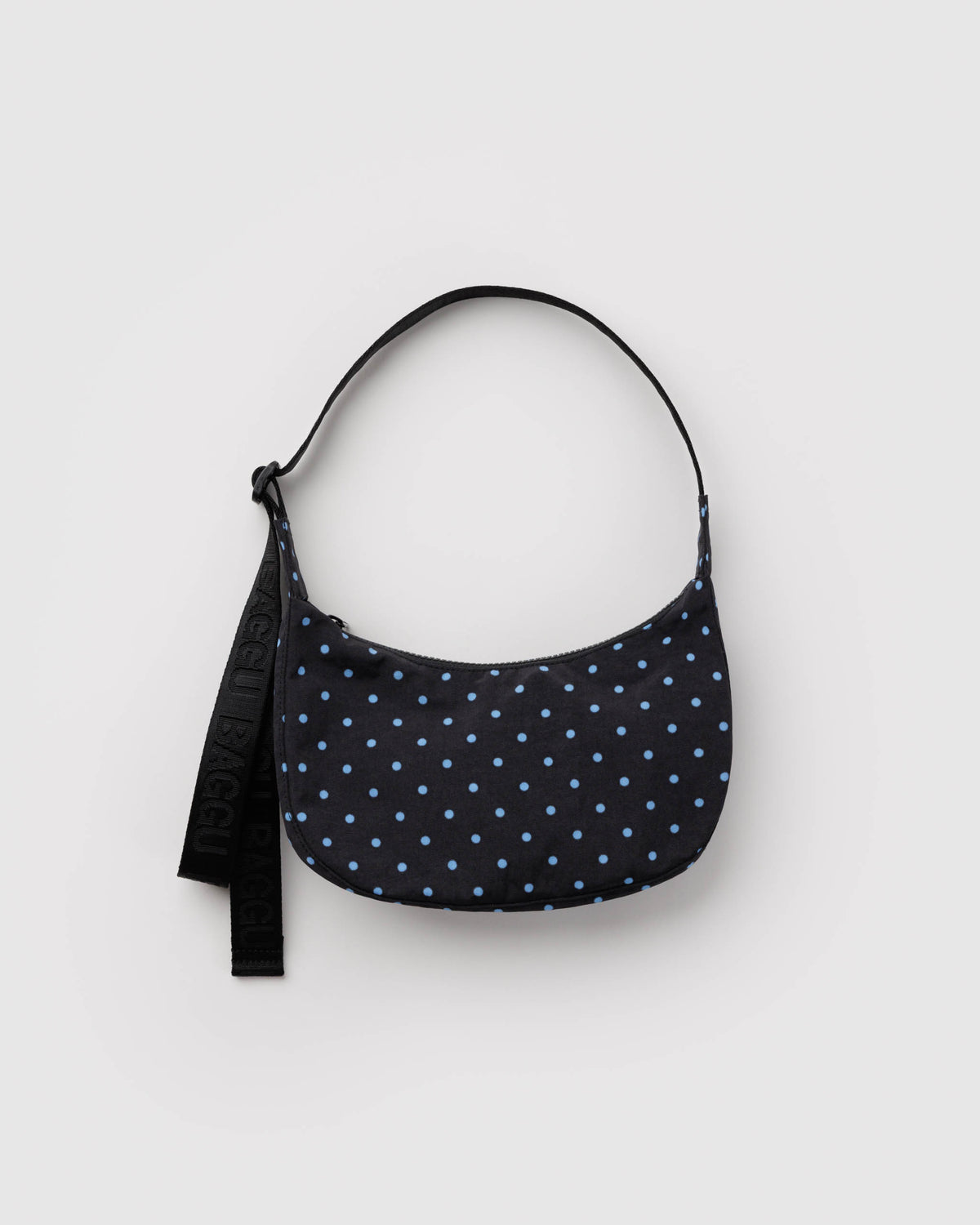 BAGGU Small Nylon Crescent Bag - Black and Sky Blue Micro Dot