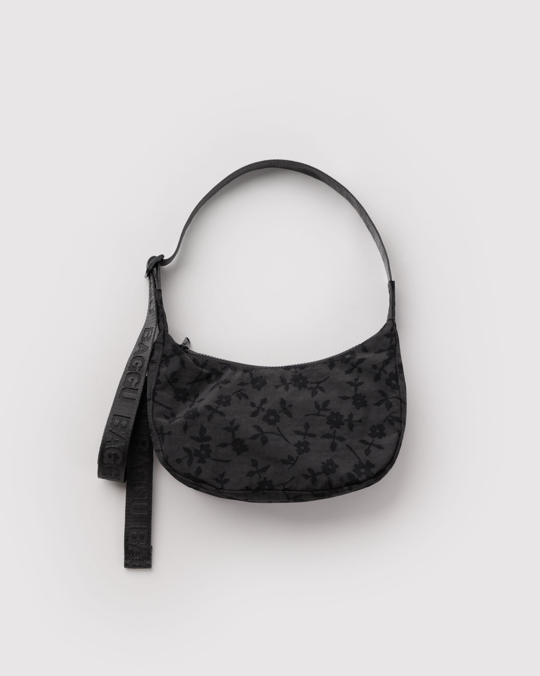 BAGGU Small Nylon Crescent Bag - Charcoal Ditsy Floral