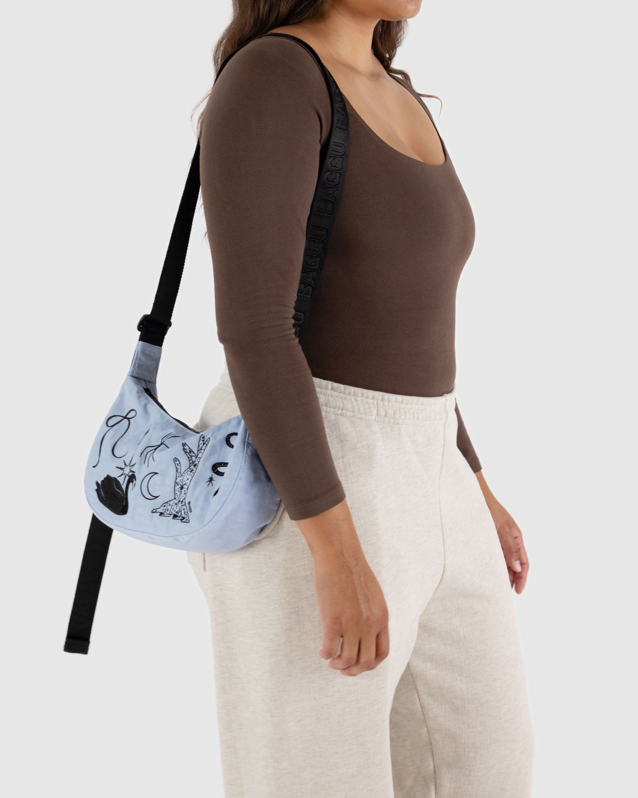 BAGGU Small Nylon Crescent Bag - Embroidered Ballet Icons