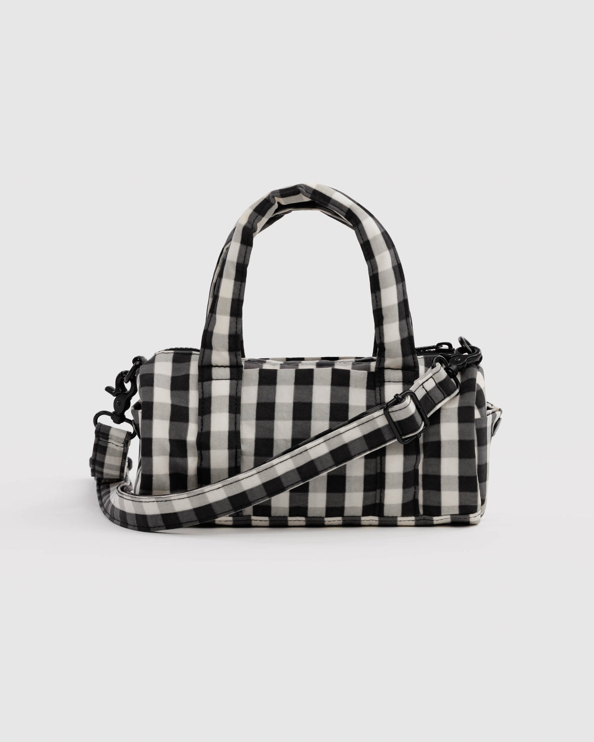 BAGGU Small Nylon Duffle Bag - Black and Cream Gingham