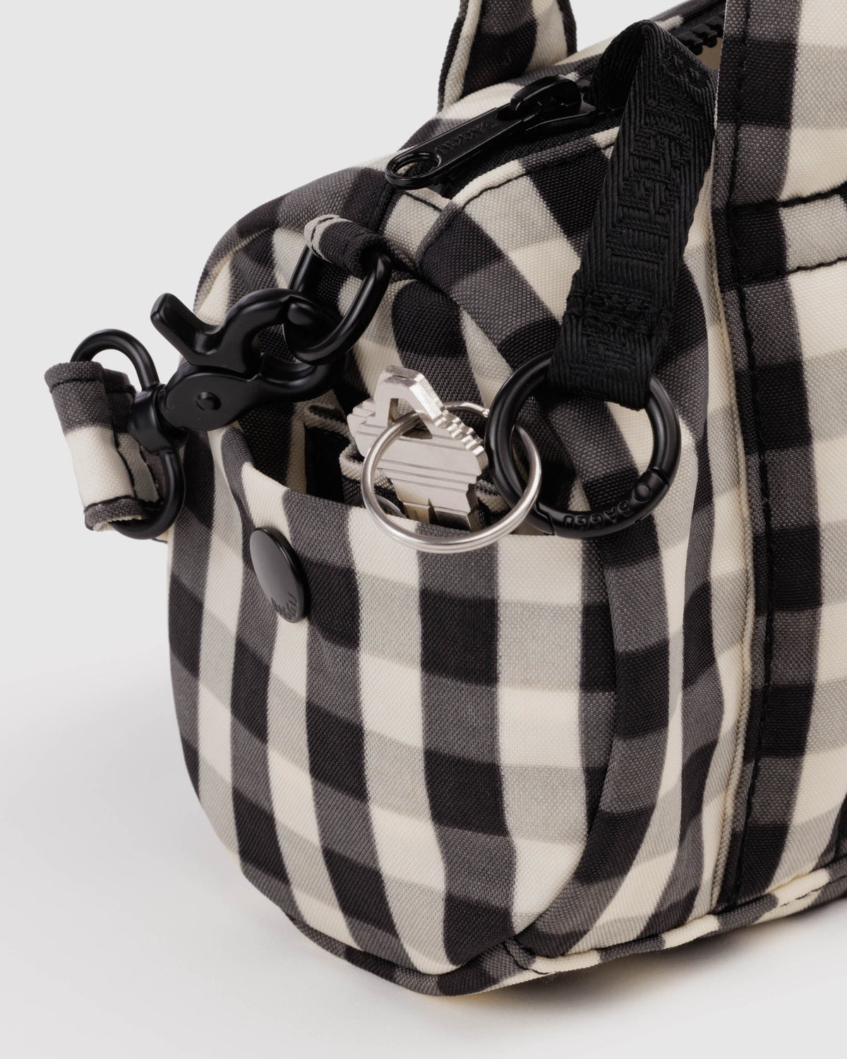 BAGGU Small Nylon Duffle Bag - Black and Cream Gingham