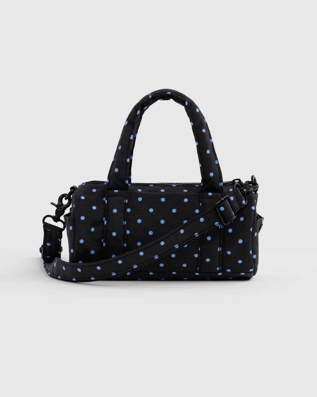 BAGGU Small Nylon Duffle Bag - Black and Sky Blue Micro Dot