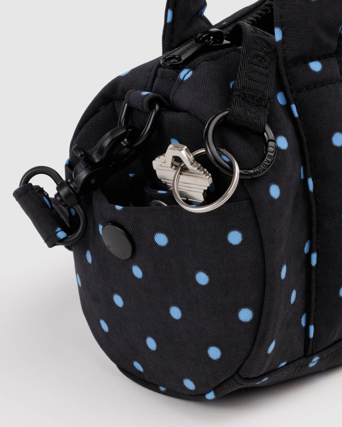 BAGGU Small Nylon Duffle Bag - Black and Sky Blue Micro Dot