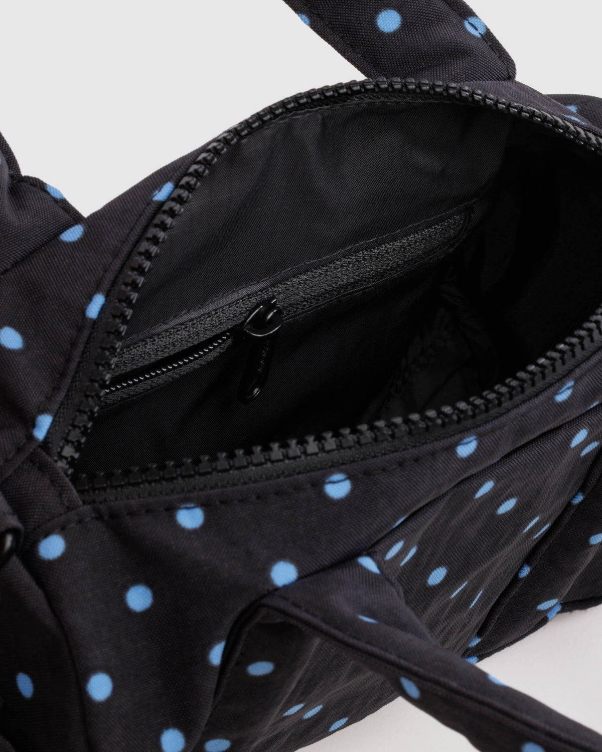 BAGGU Small Nylon Duffle Bag - Black and Sky Blue Micro Dot