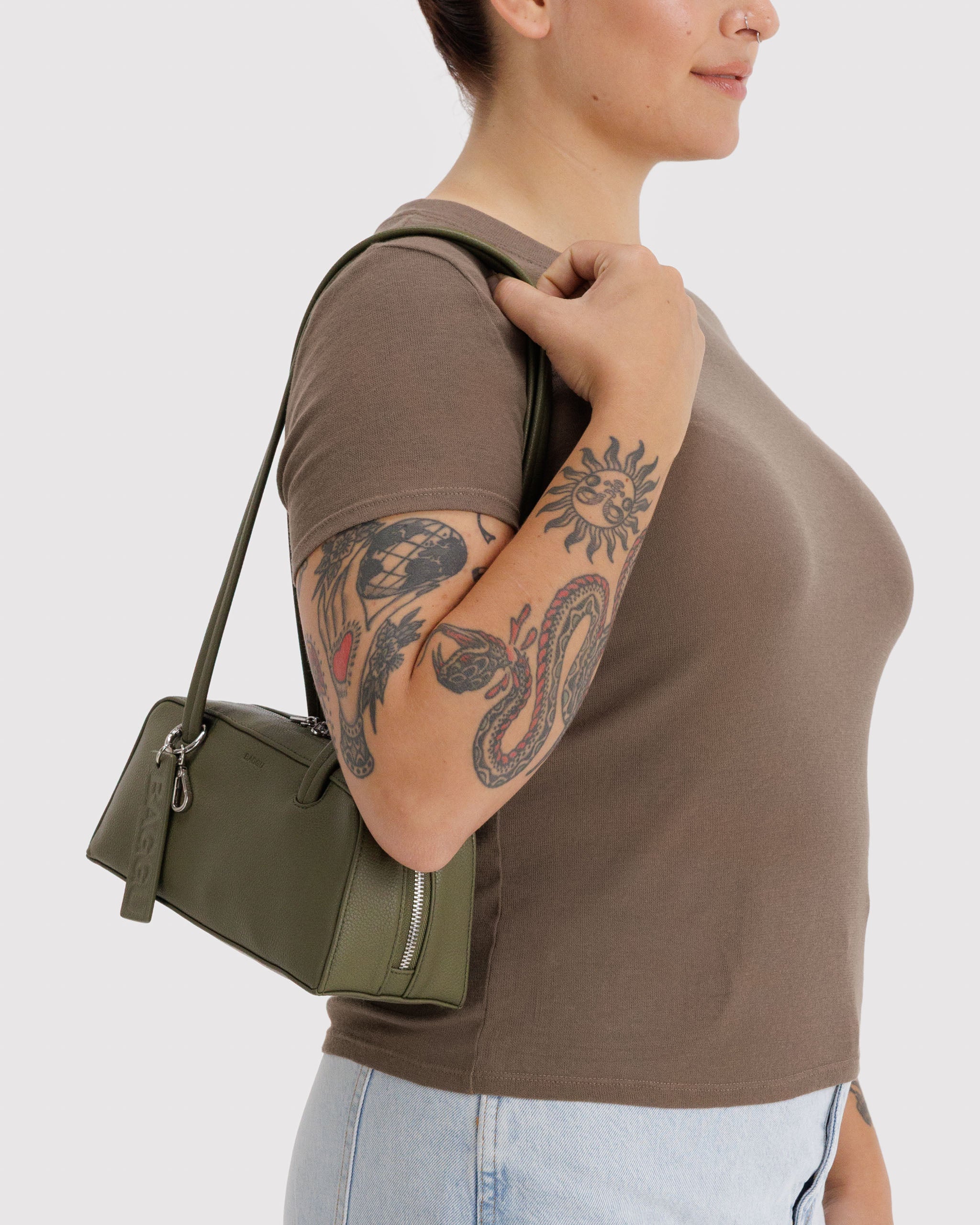 BAGGU Small Recycled Leather Bowler Bag - Loden