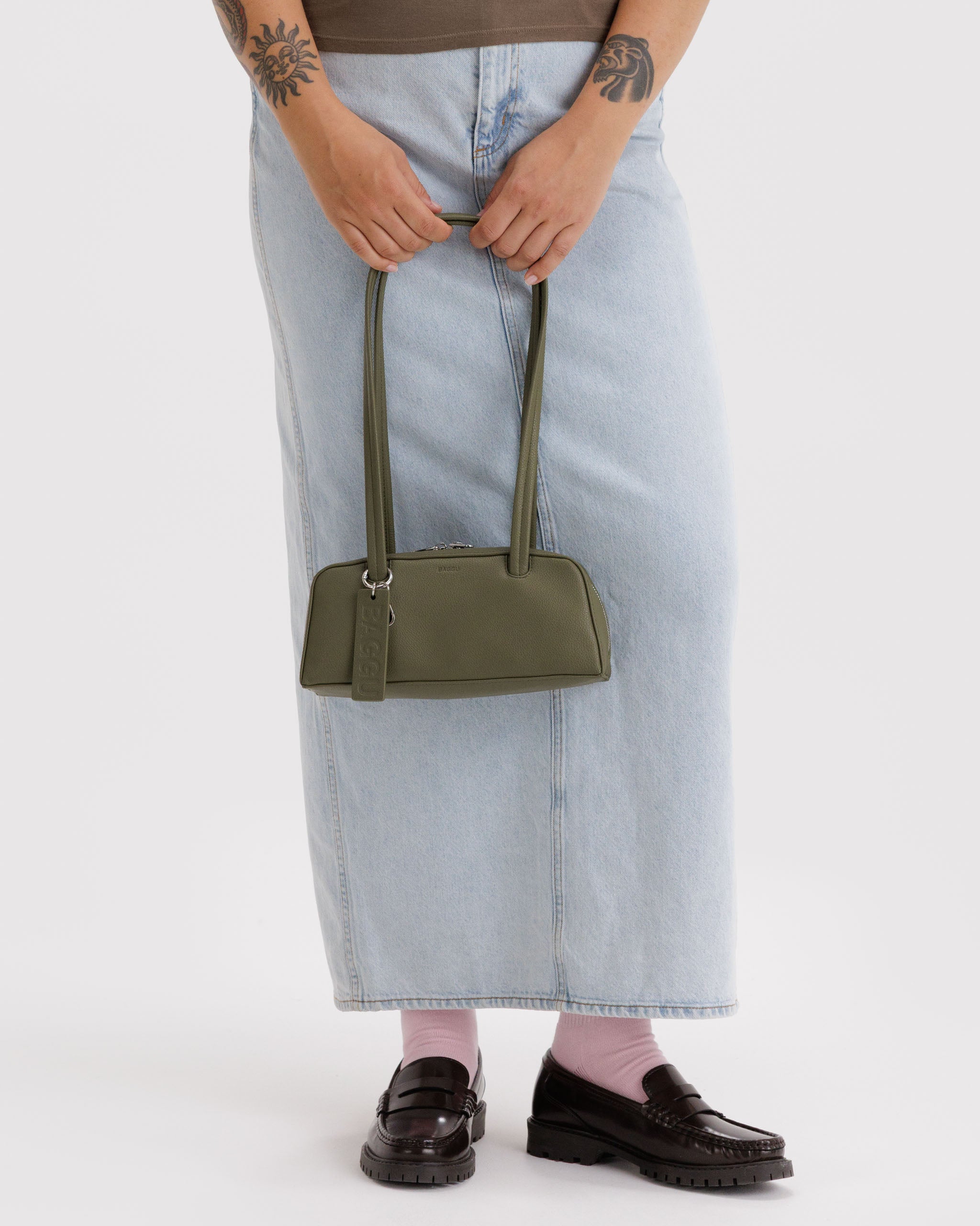 BAGGU Small Recycled Leather Bowler Bag - Loden