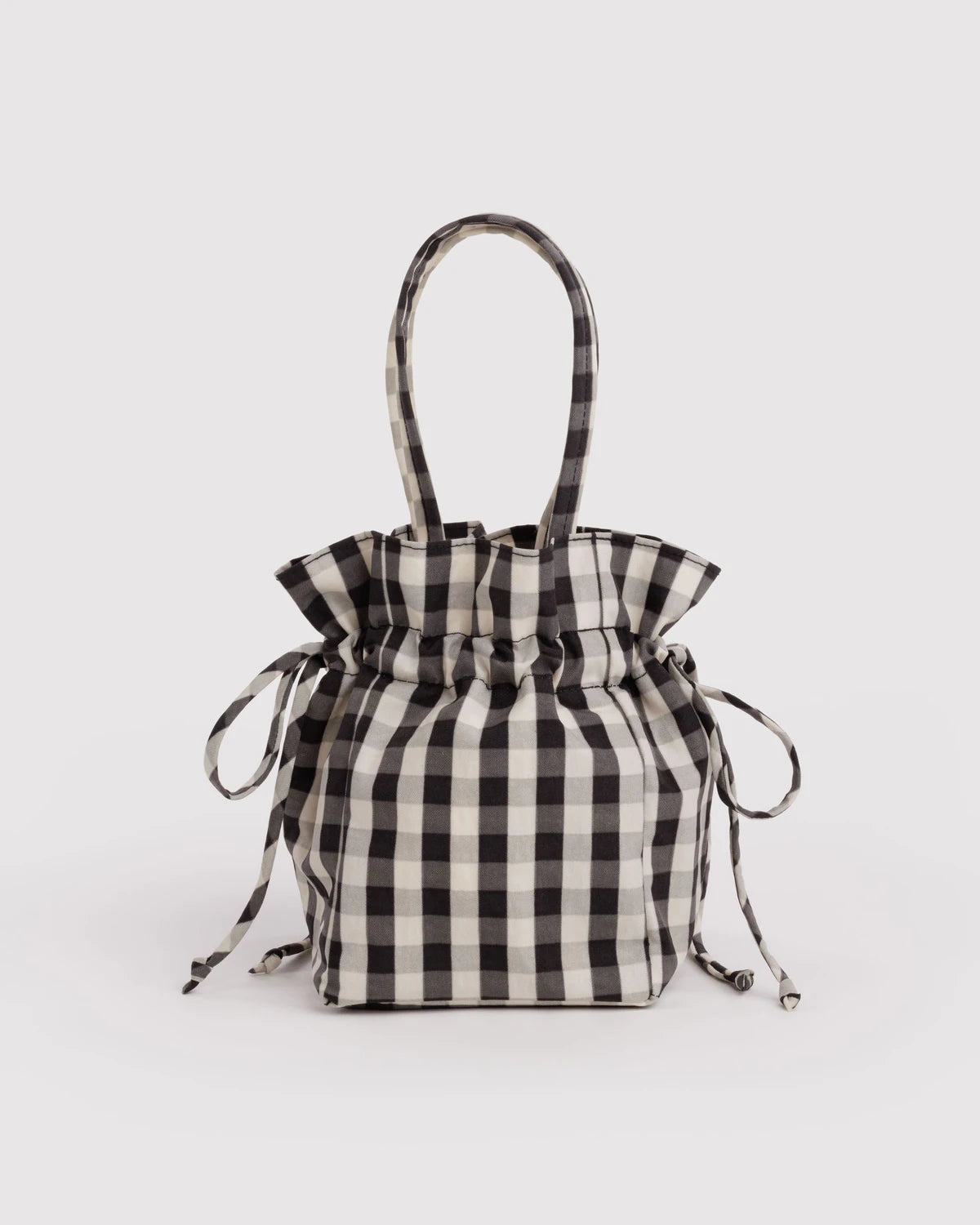 BAGGU Nylon Drawstring Bag - Black & White Gingham