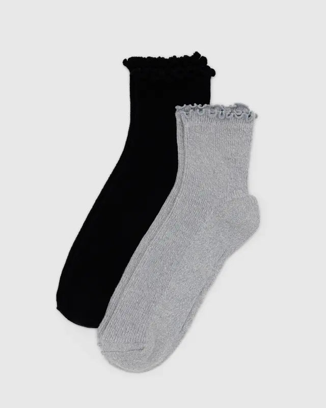 BAGGU Lettuce Edge Sock Set of 2 - Black & Grey