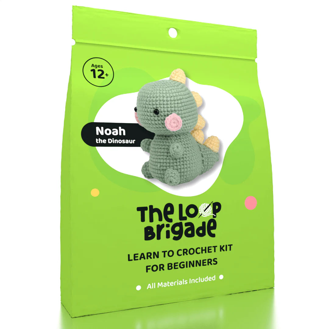 The LOOP Brigade: DIY Mini Crochet Plush Toy Complete Kit For Beginners - Noah the Dinosaur